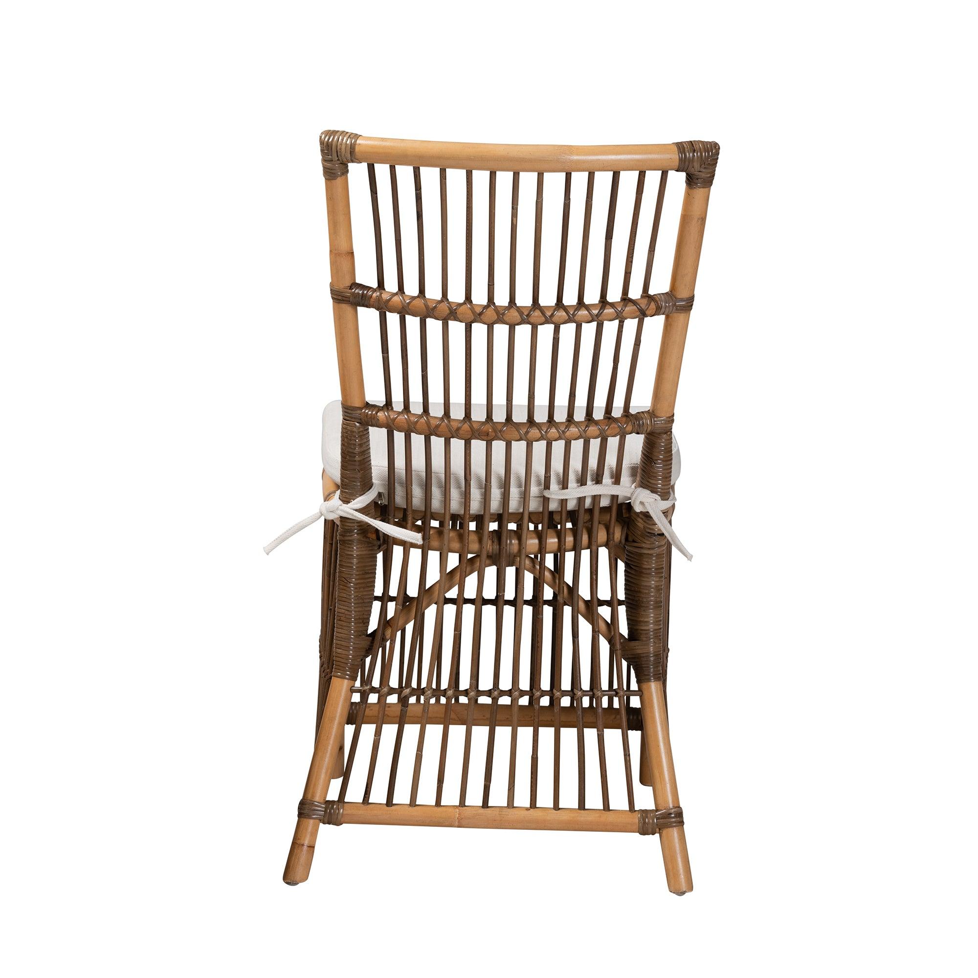 bali & pari Kim Modern Bohemian Fabric and Rattan Dining Chair