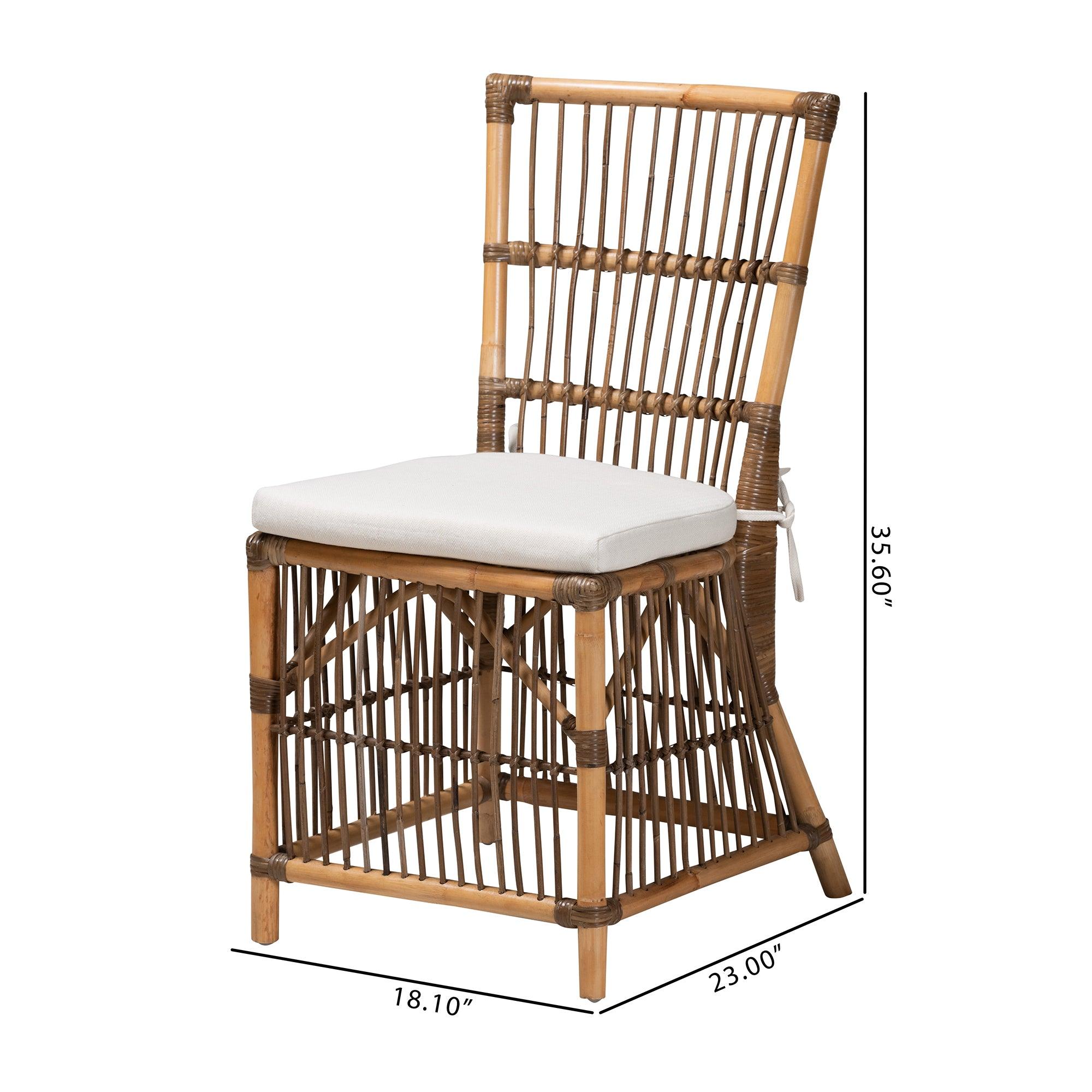 bali & pari Kim Modern Bohemian Fabric and Rattan Dining Chair