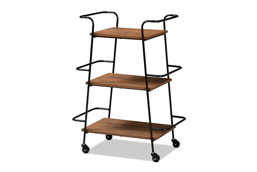 Bernard Rustic Industrial Metal and Finished Wood 3-Tier Small Mobile Wine Bar Cart