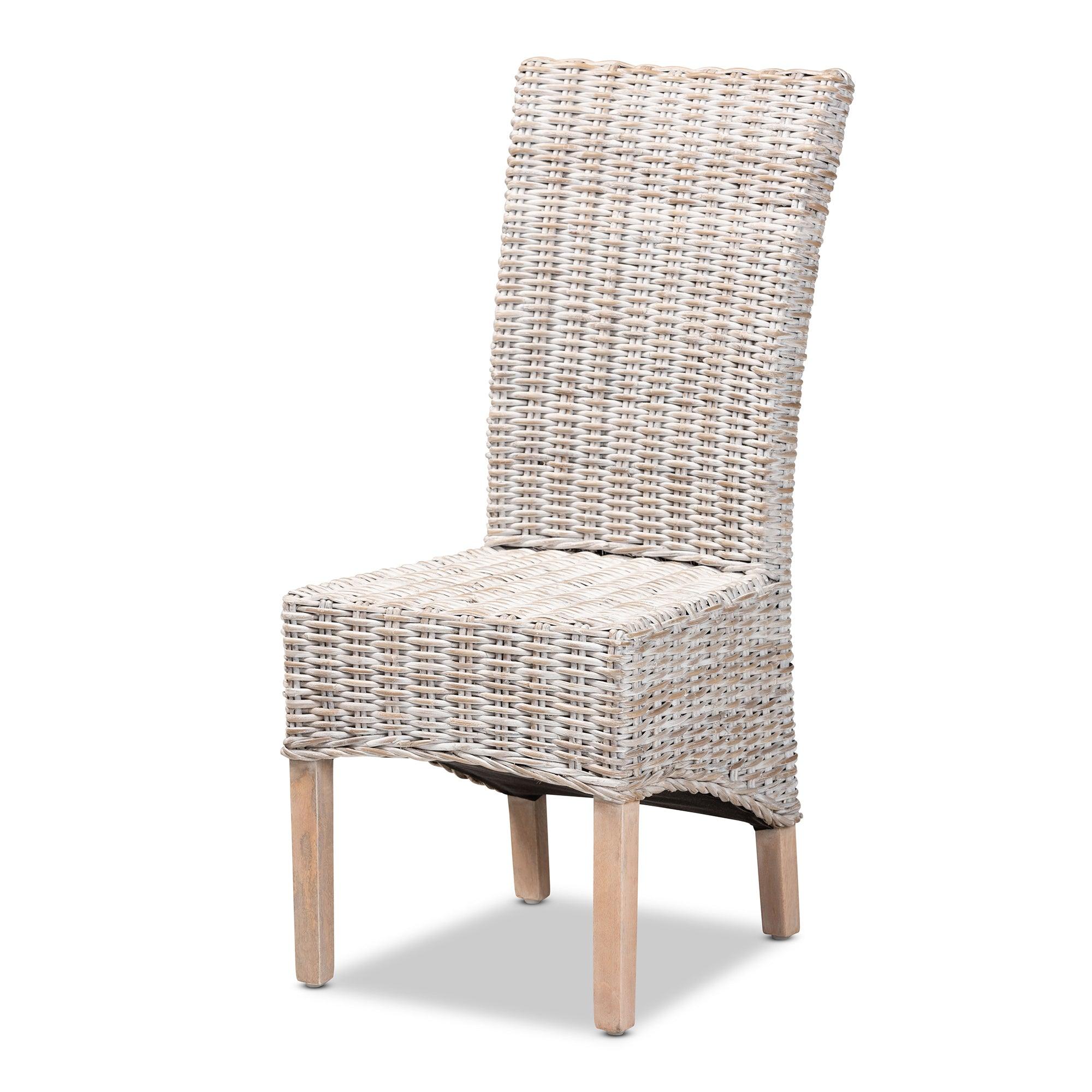 bali & pari Trianna Rustic Transitional washed Rattan and Finished Wood Dining Chair