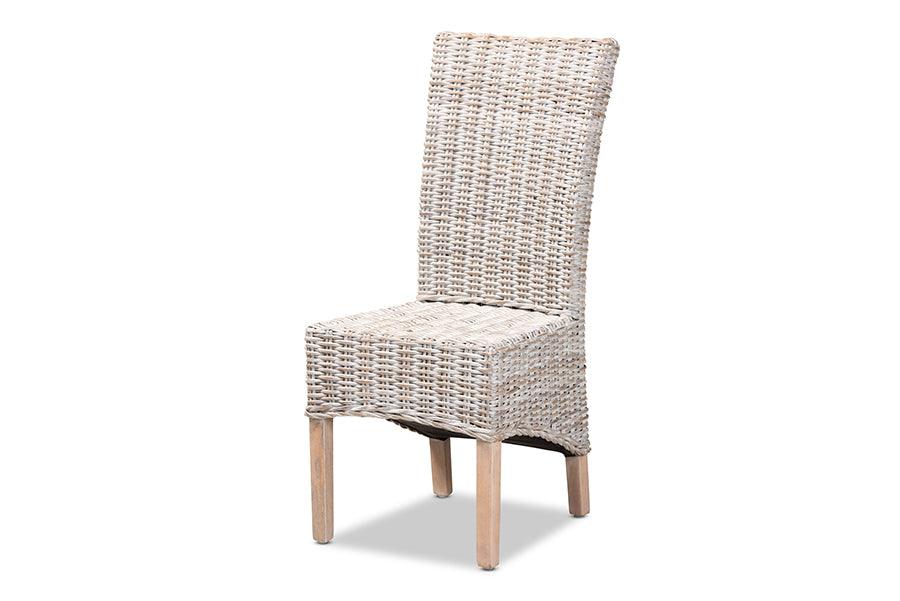 bali & pari Trianna Rustic Transitional washed Rattan and Finished Wood Dining Chair