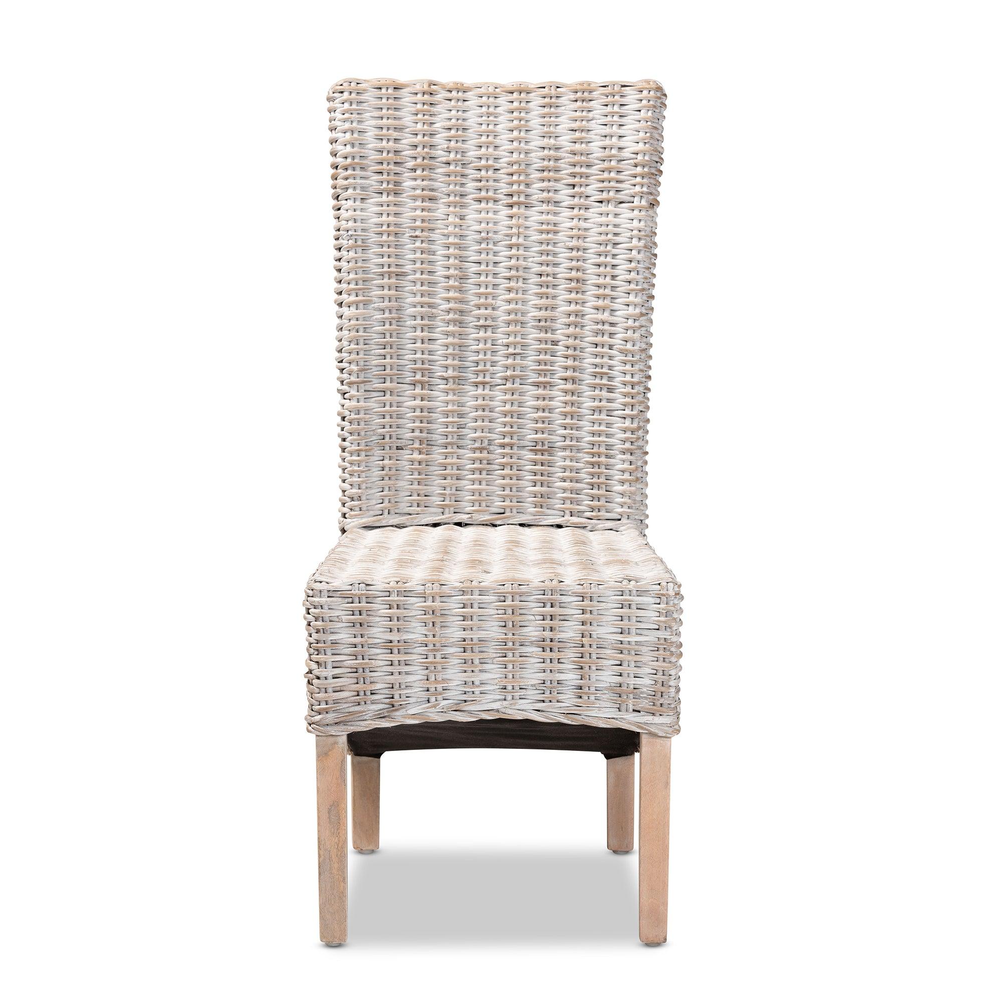 bali & pari Trianna Rustic Transitional washed Rattan and Finished Wood Dining Chair