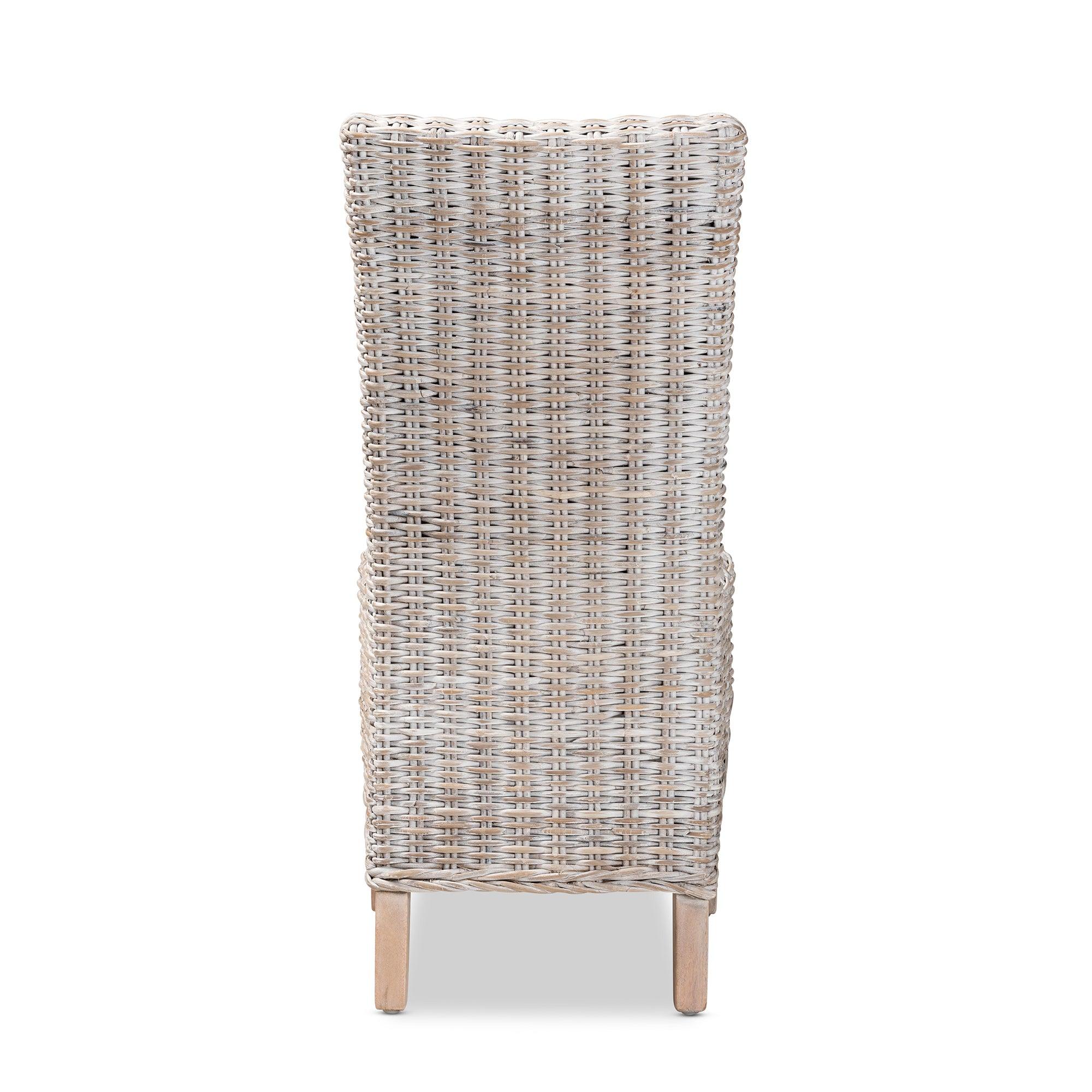 bali & pari Trianna Rustic Transitional washed Rattan and Finished Wood Dining Chair