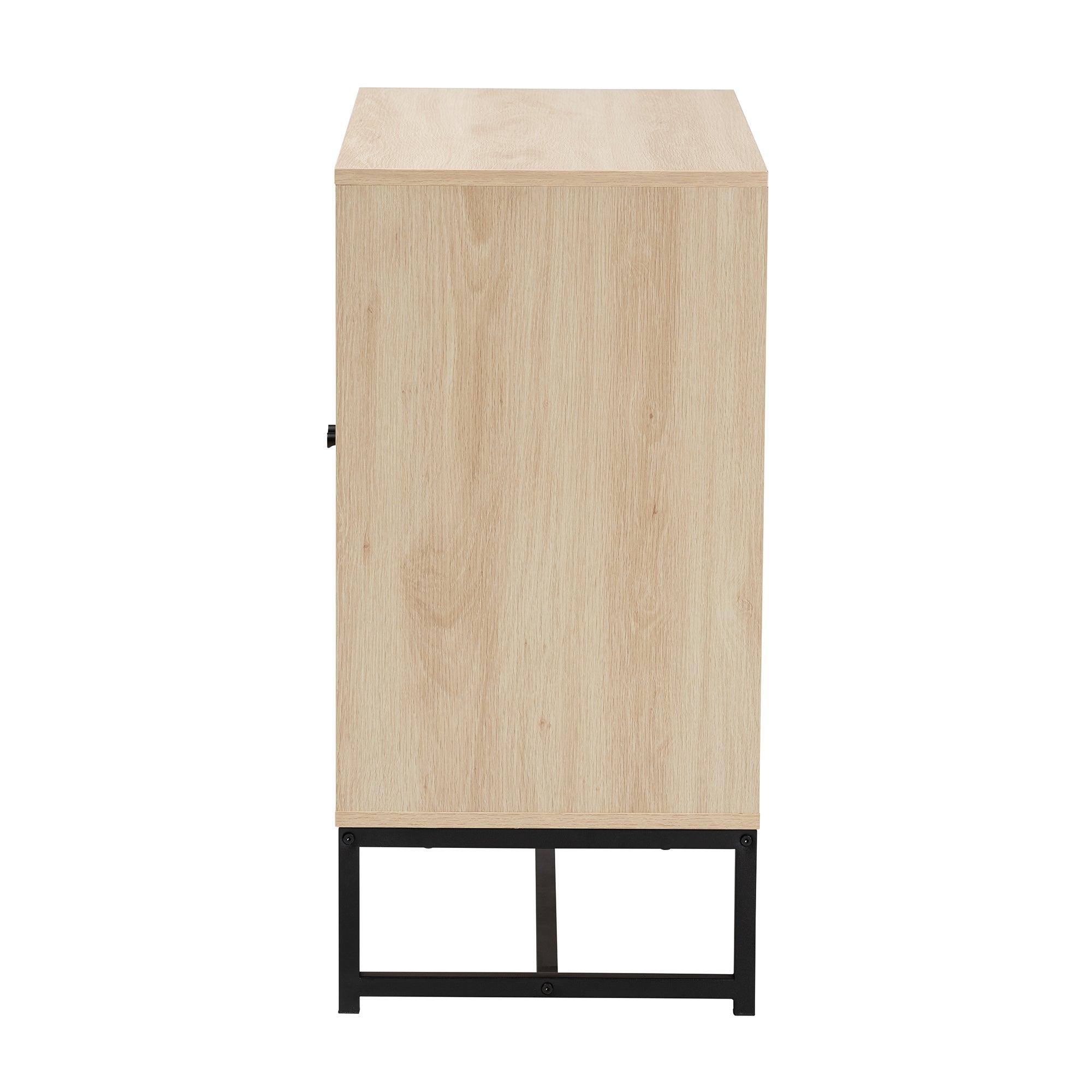 Caterina Mid-Century Modern Transitional Finished Wood and Rattan 2-Door Storage Cabinet