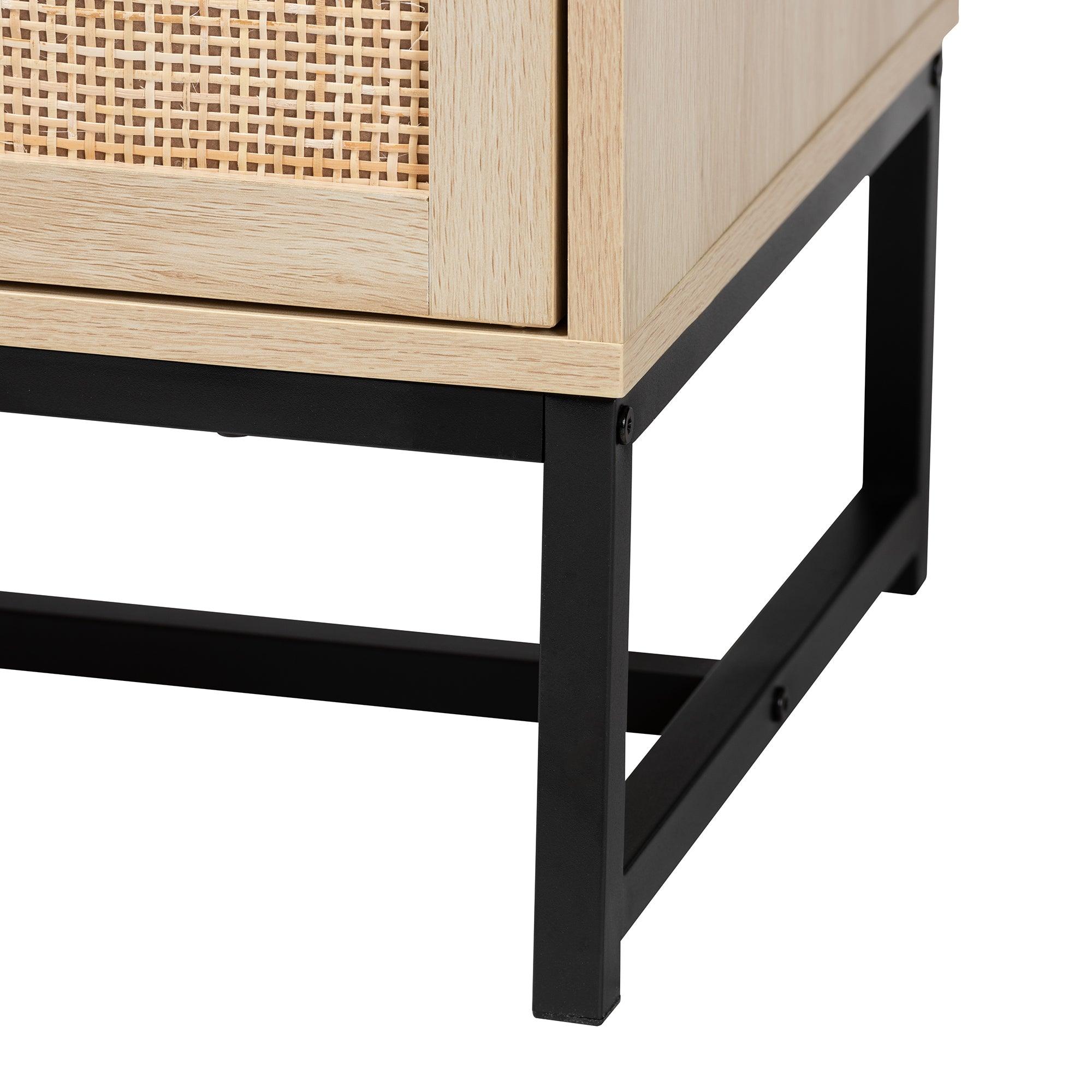 Caterina Mid-Century Modern Transitional Finished Wood and Rattan 2-Door Storage Cabinet