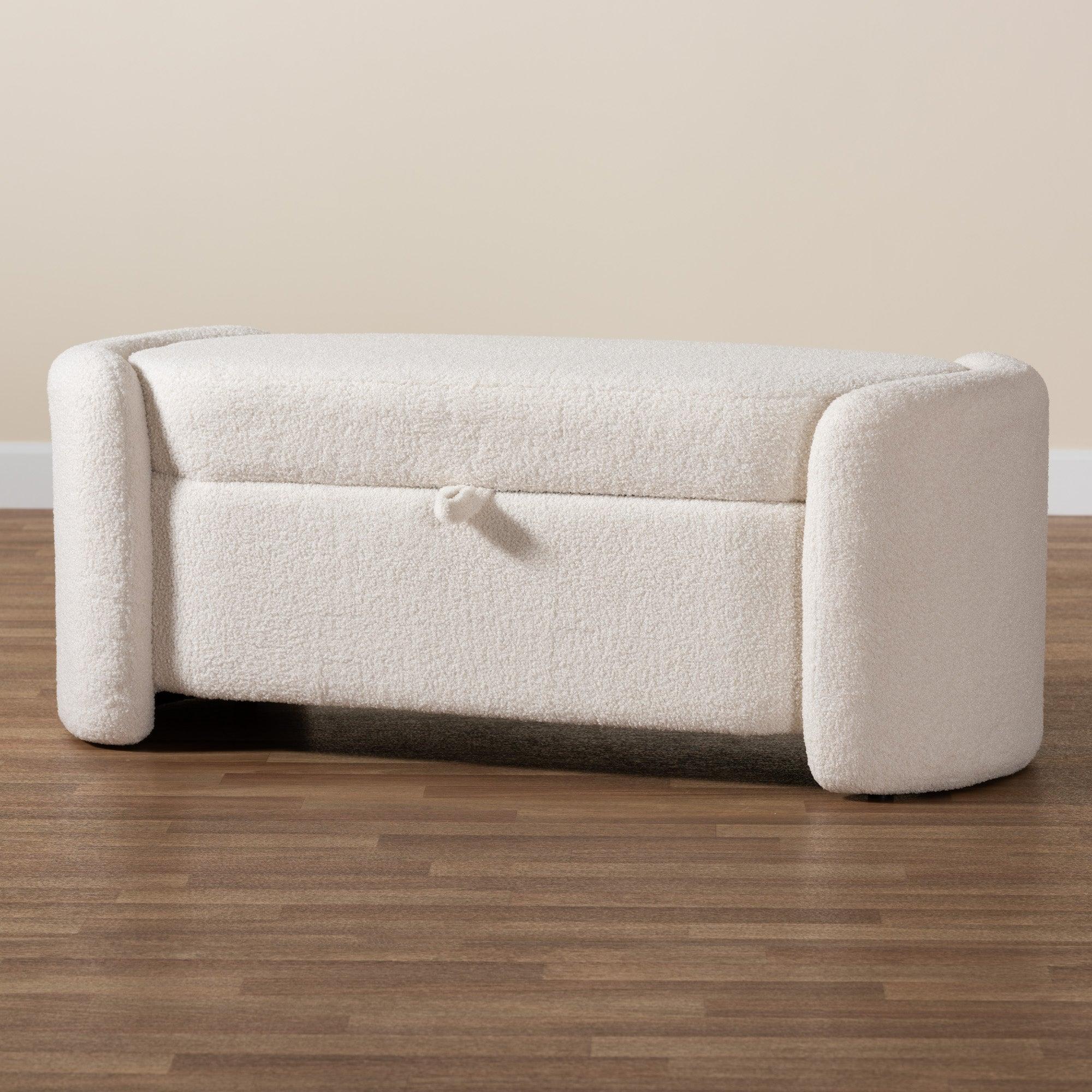 es Modern and Contemporary Boucle Upholstered Storage Bench