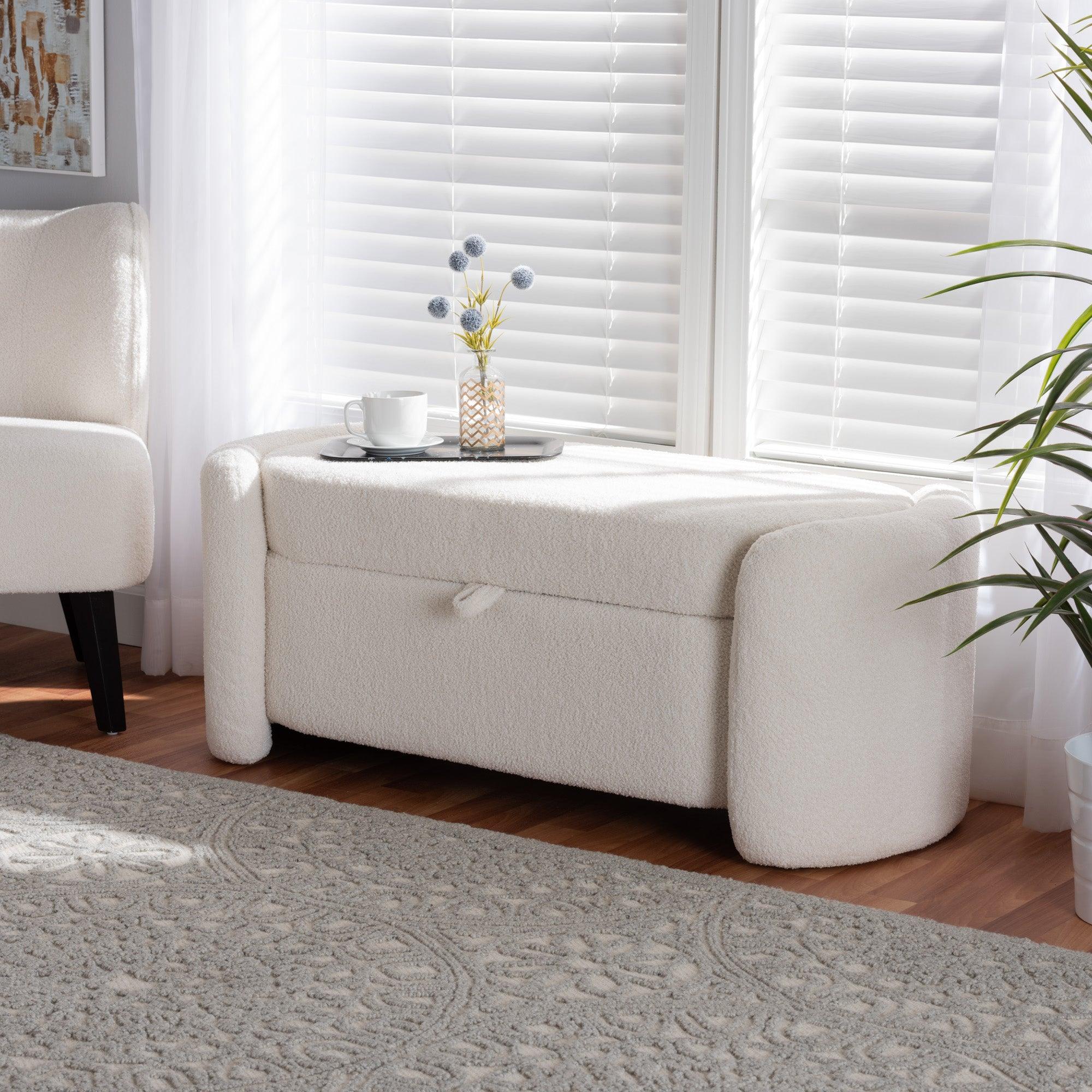 es Modern and Contemporary Boucle Upholstered Storage Bench