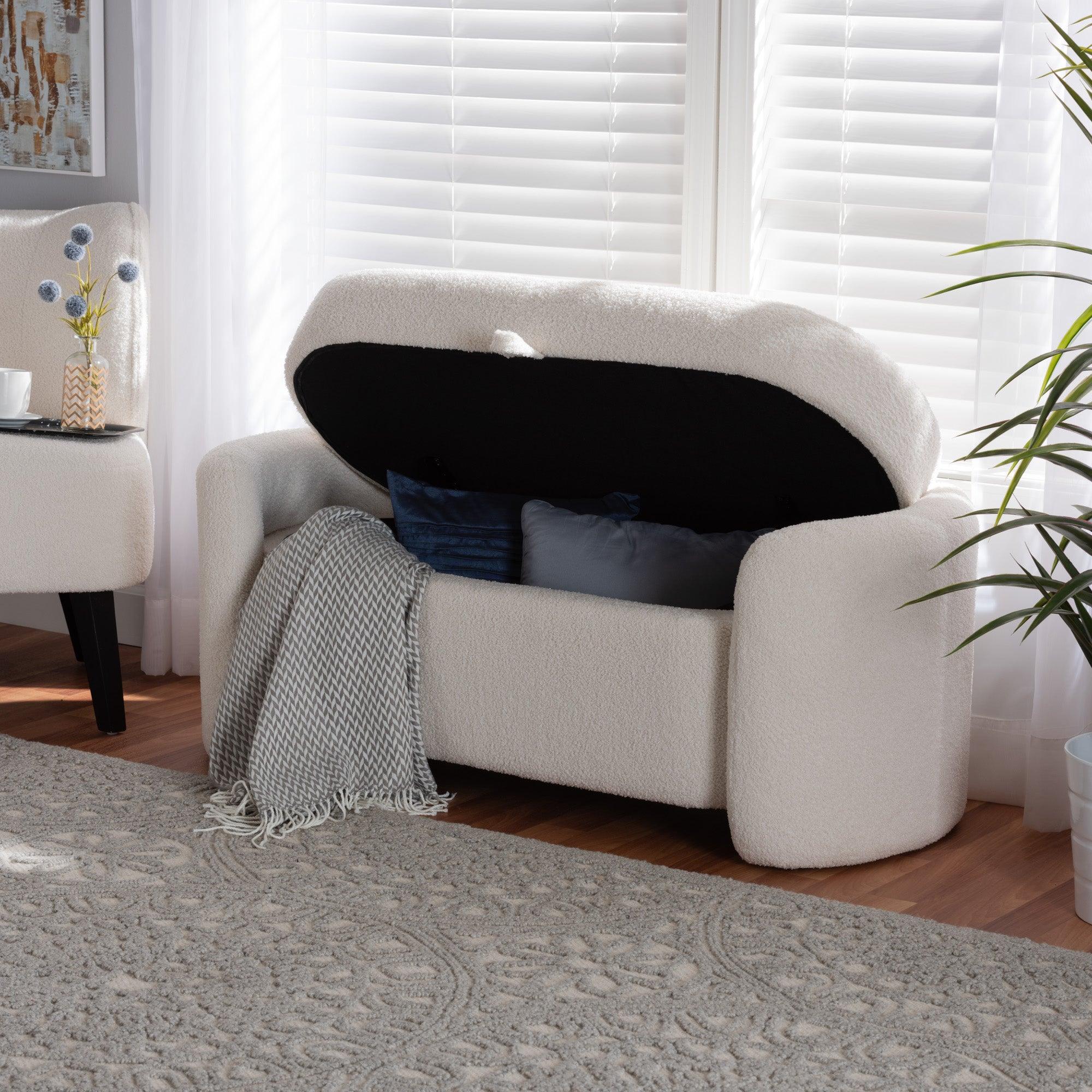 es Modern and Contemporary Boucle Upholstered Storage Bench