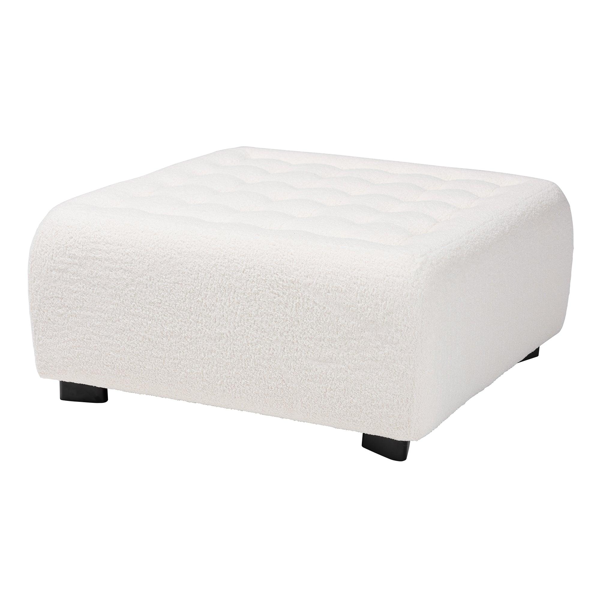 Athena Modern and Contemporary Boucle Upholstered and Finished Wood Square Ottoman