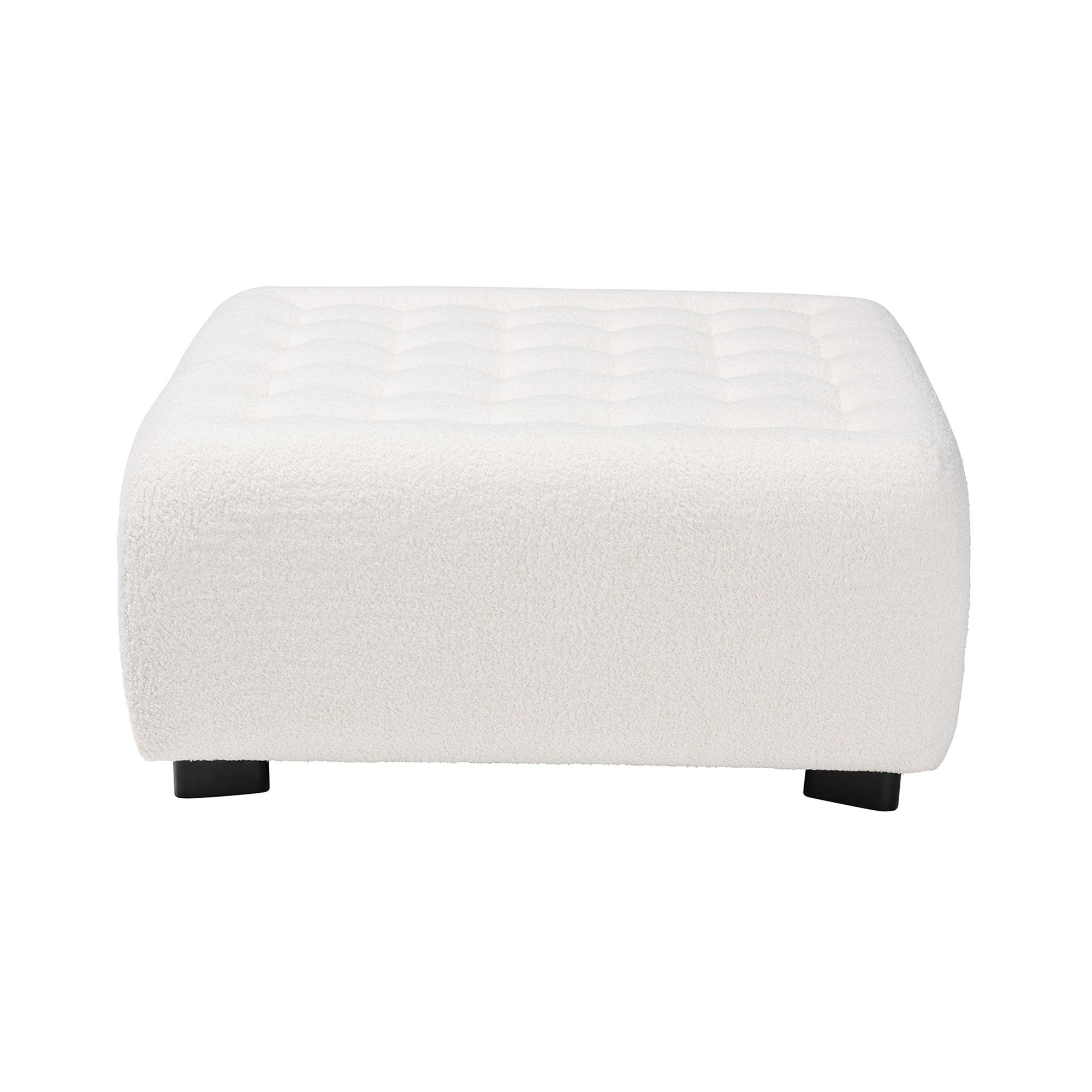 Athena Modern and Contemporary Boucle Upholstered and Finished Wood Square Ottoman