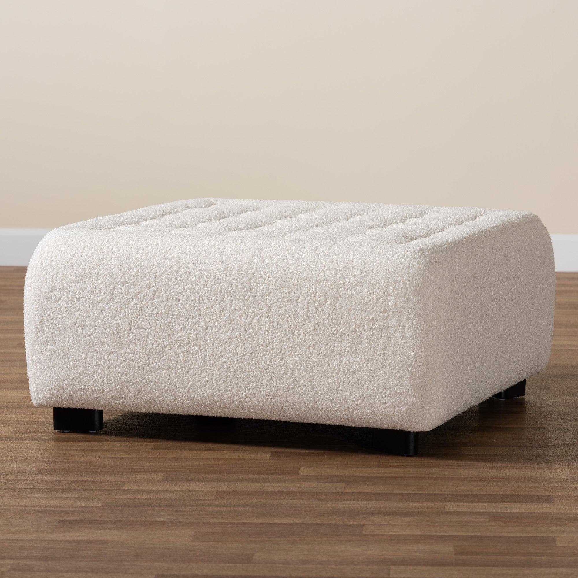 Athena Modern and Contemporary Boucle Upholstered and Finished Wood Square Ottoman