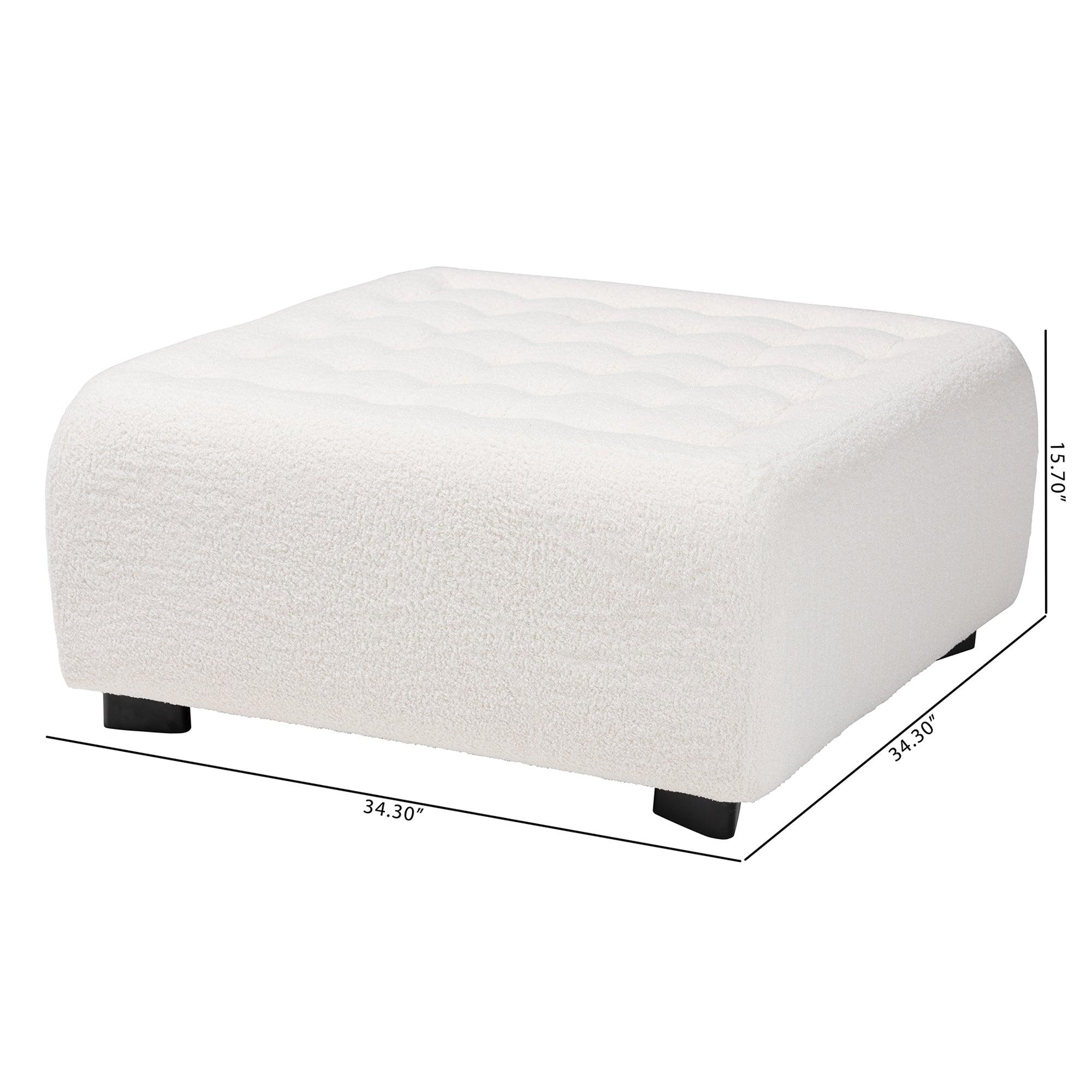 Athena Modern and Contemporary Boucle Upholstered and Finished Wood Square Ottoman