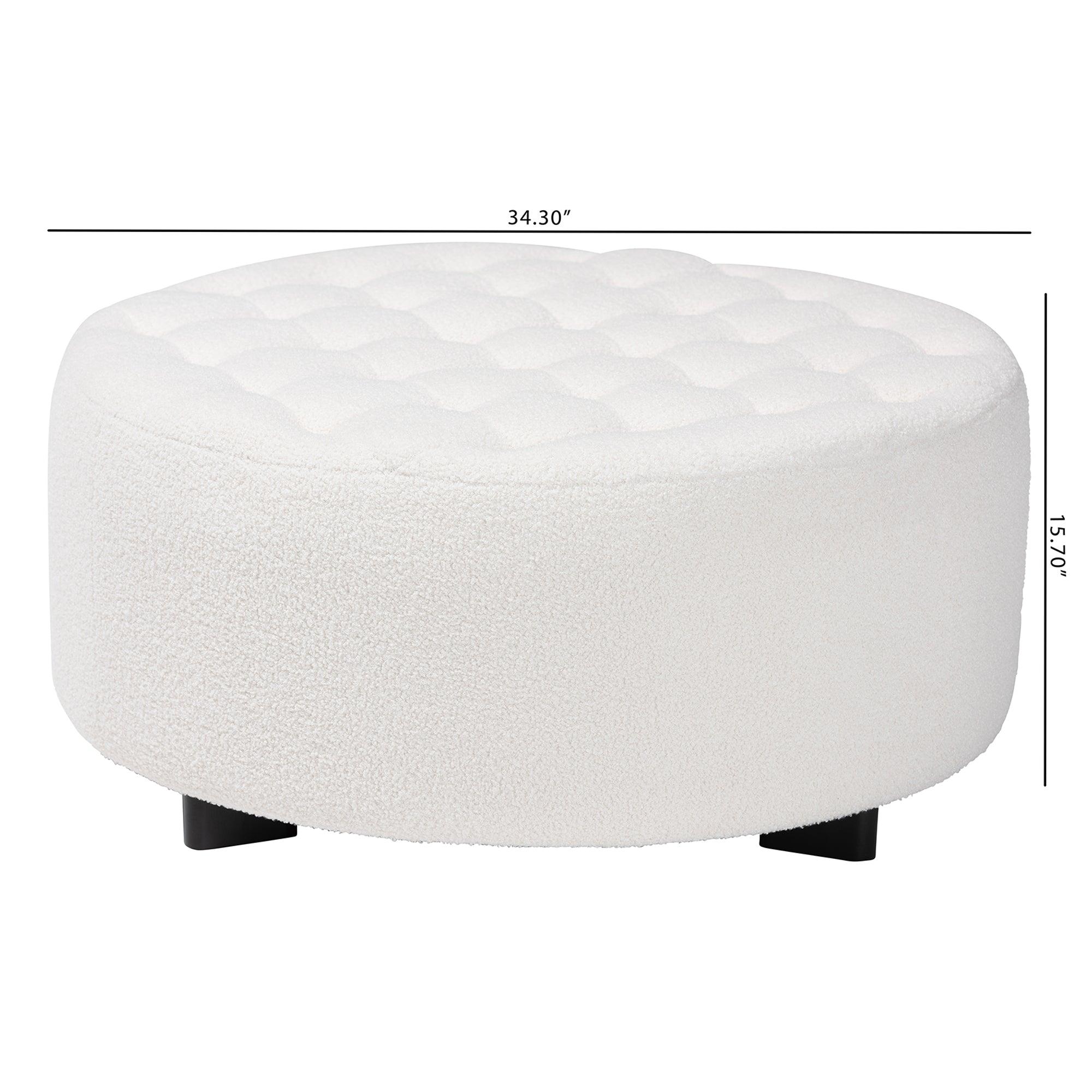 Athena Modern and Contemporary Boucle Upholstered and Finished Wood Round Ottoman