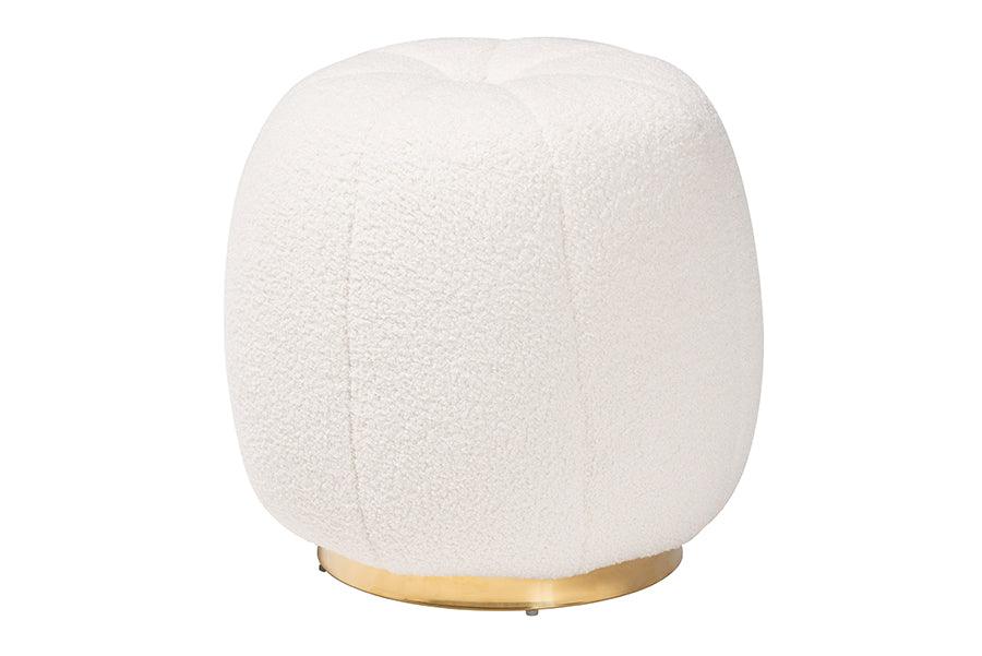 Raelynn Modern and Contemporary Boucle Upholstered and Metal Ottoman