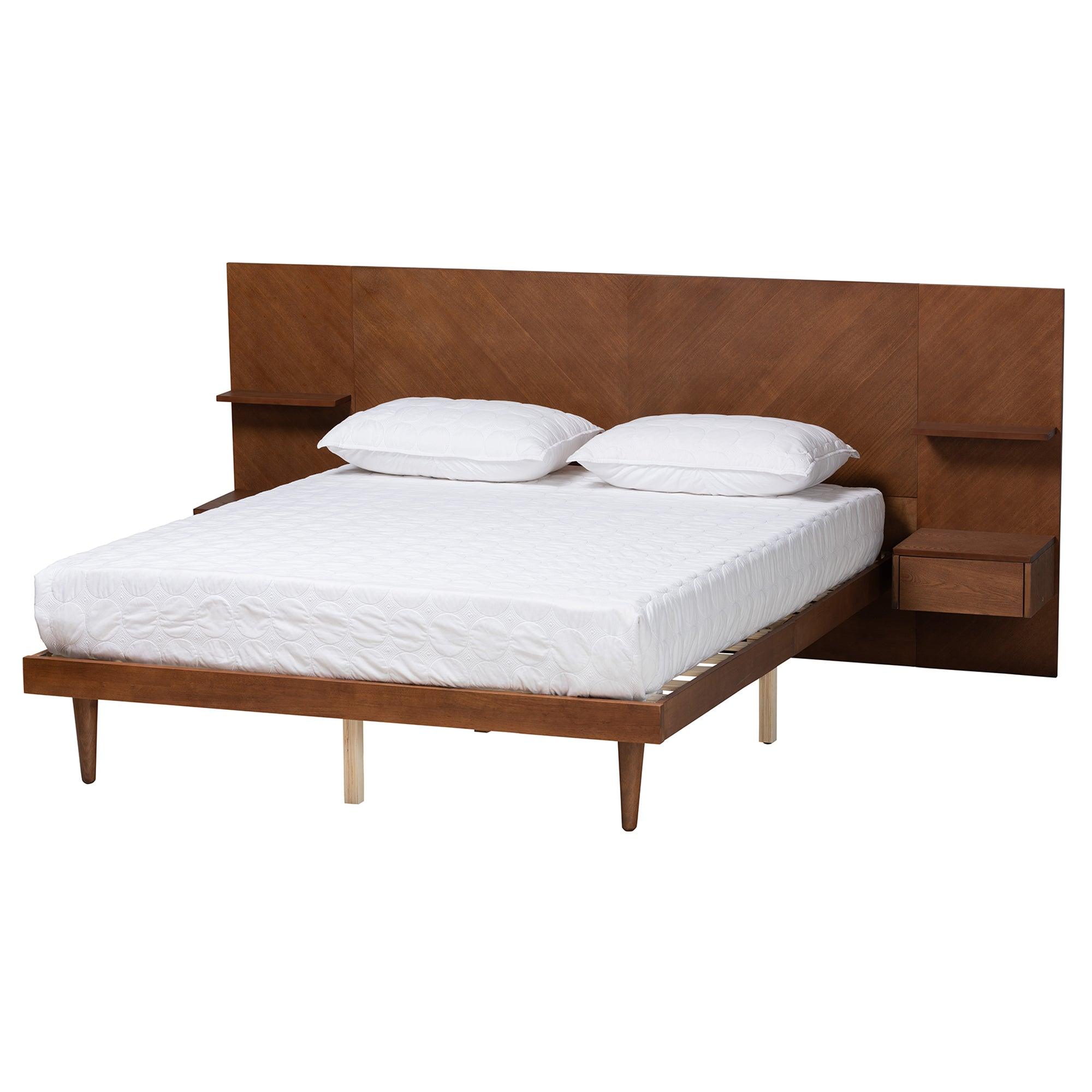 Graham Mid-Century Modern Transitional Ash Finished Wood Platform Storage Bed with Built-In Nightstands