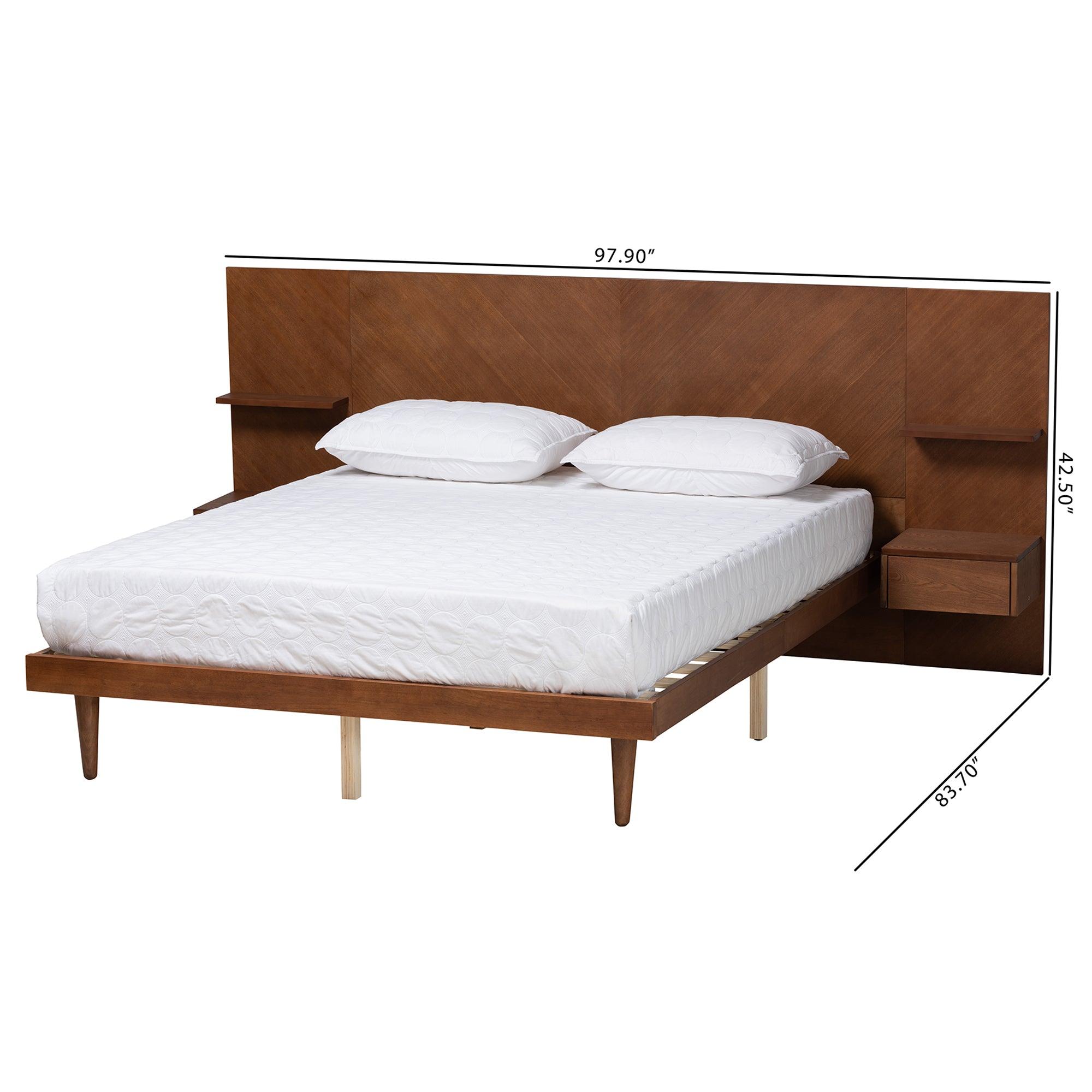 Graham Mid-Century Modern Transitional Ash Finished Wood Platform Storage Bed with Built-In Nightstands