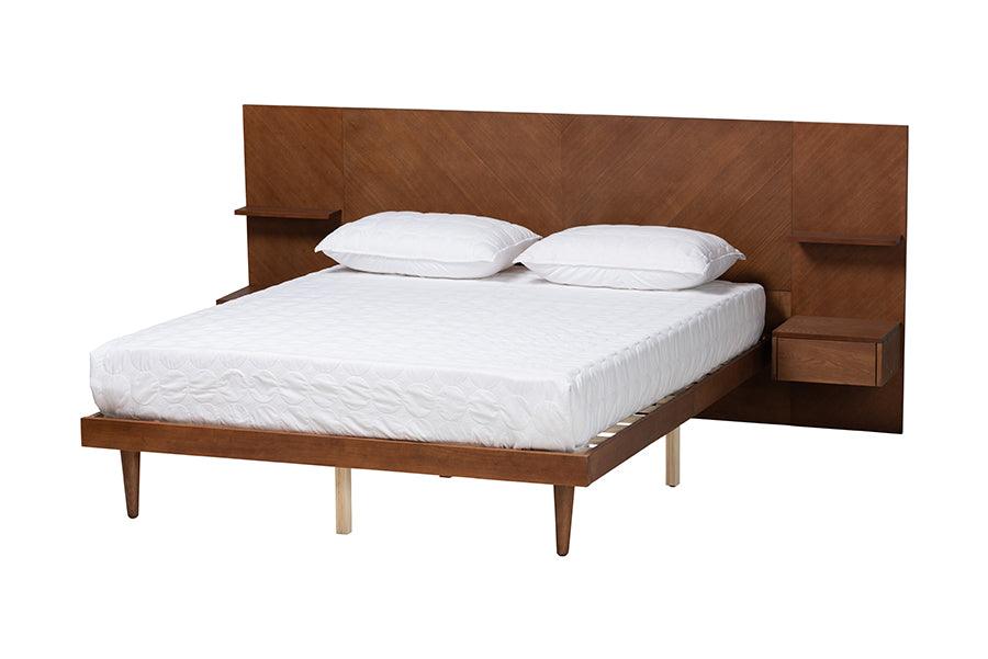 Graham Mid-Century Modern Transitional Ash Finished Wood Platform Storage Bed with Built-In Nightstands