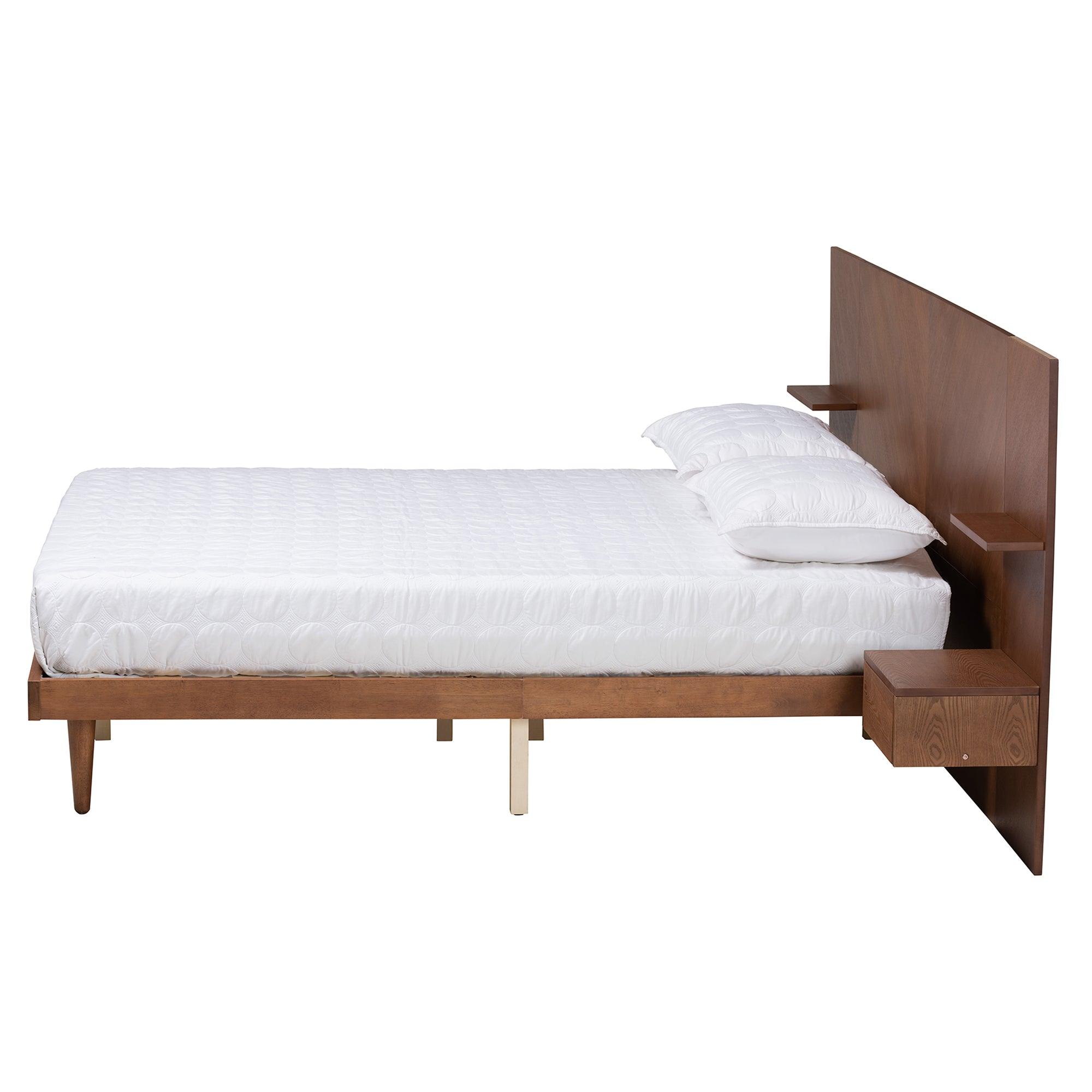 Graham Mid-Century Modern Transitional Ash Finished Wood Platform Storage Bed with Built-In Nightstands