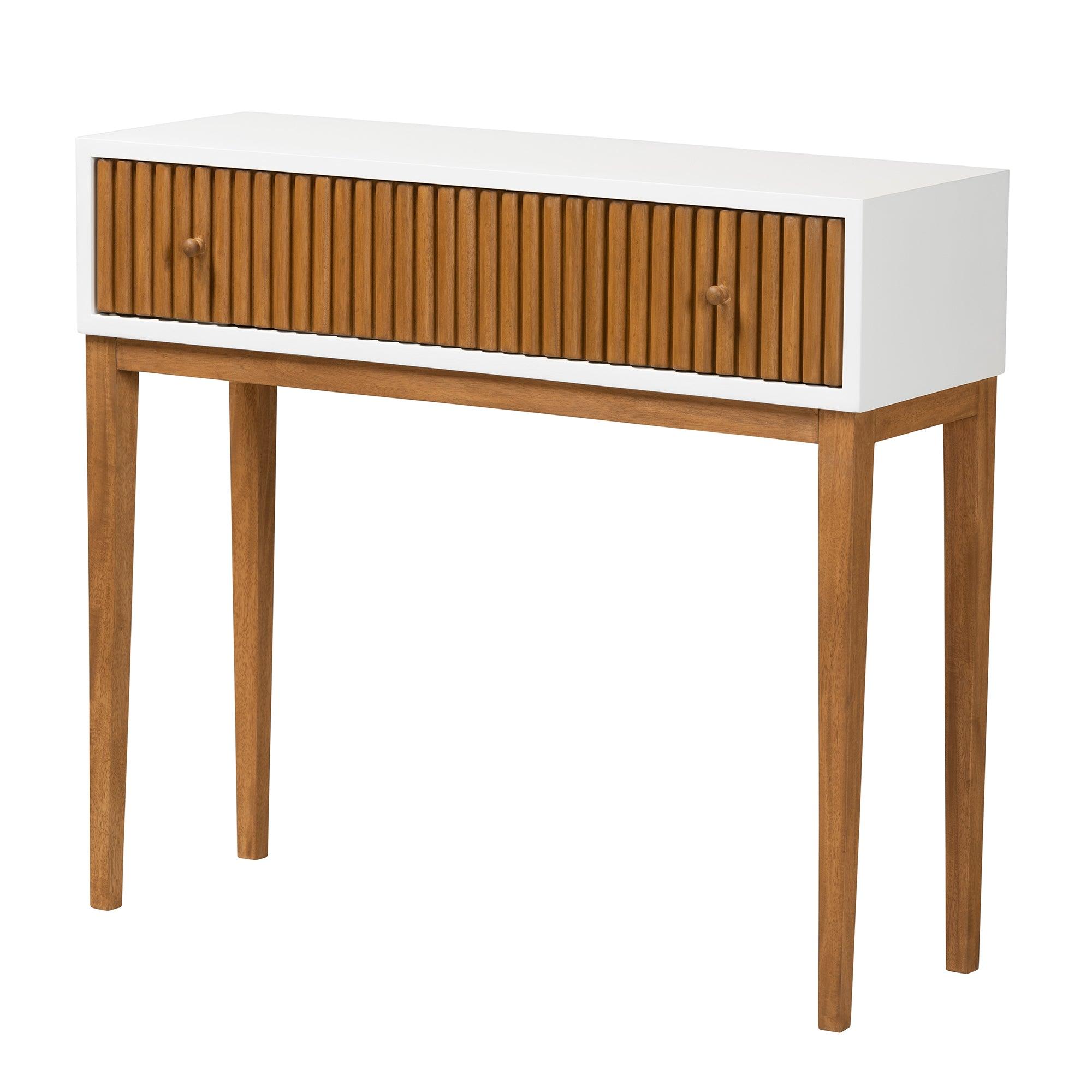 bali & pari Odile Mid-Century Modern Two-Tone and Bayur Wood 1-Drawer Console Table