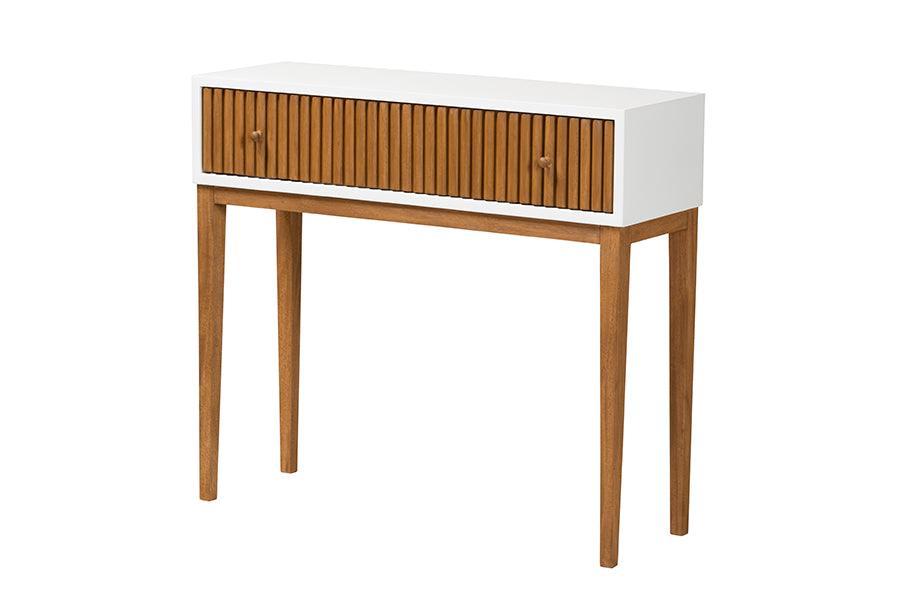 bali & pari Odile Mid-Century Modern Two-Tone and Bayur Wood 1-Drawer Console Table