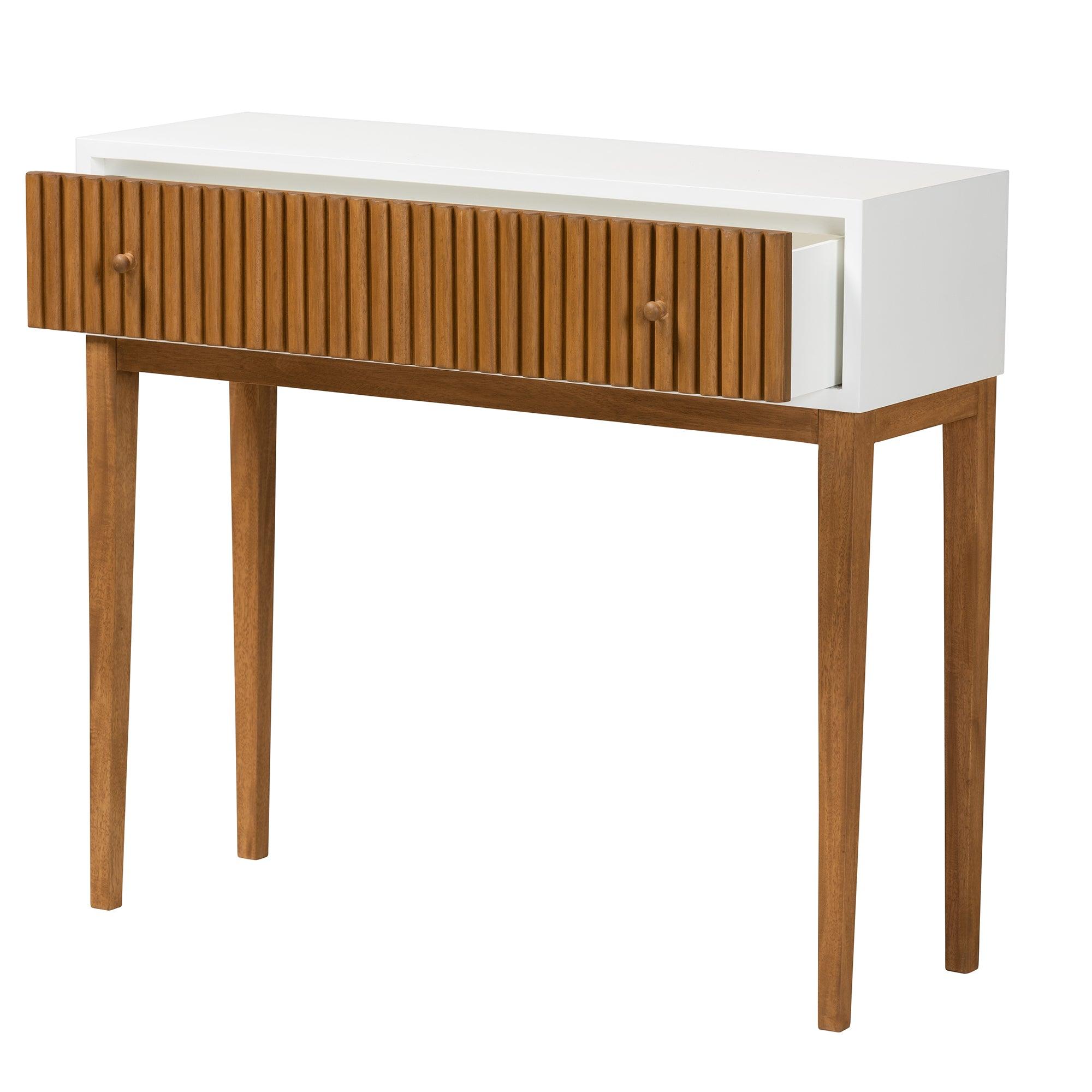 bali & pari Odile Mid-Century Modern Two-Tone and Bayur Wood 1-Drawer Console Table