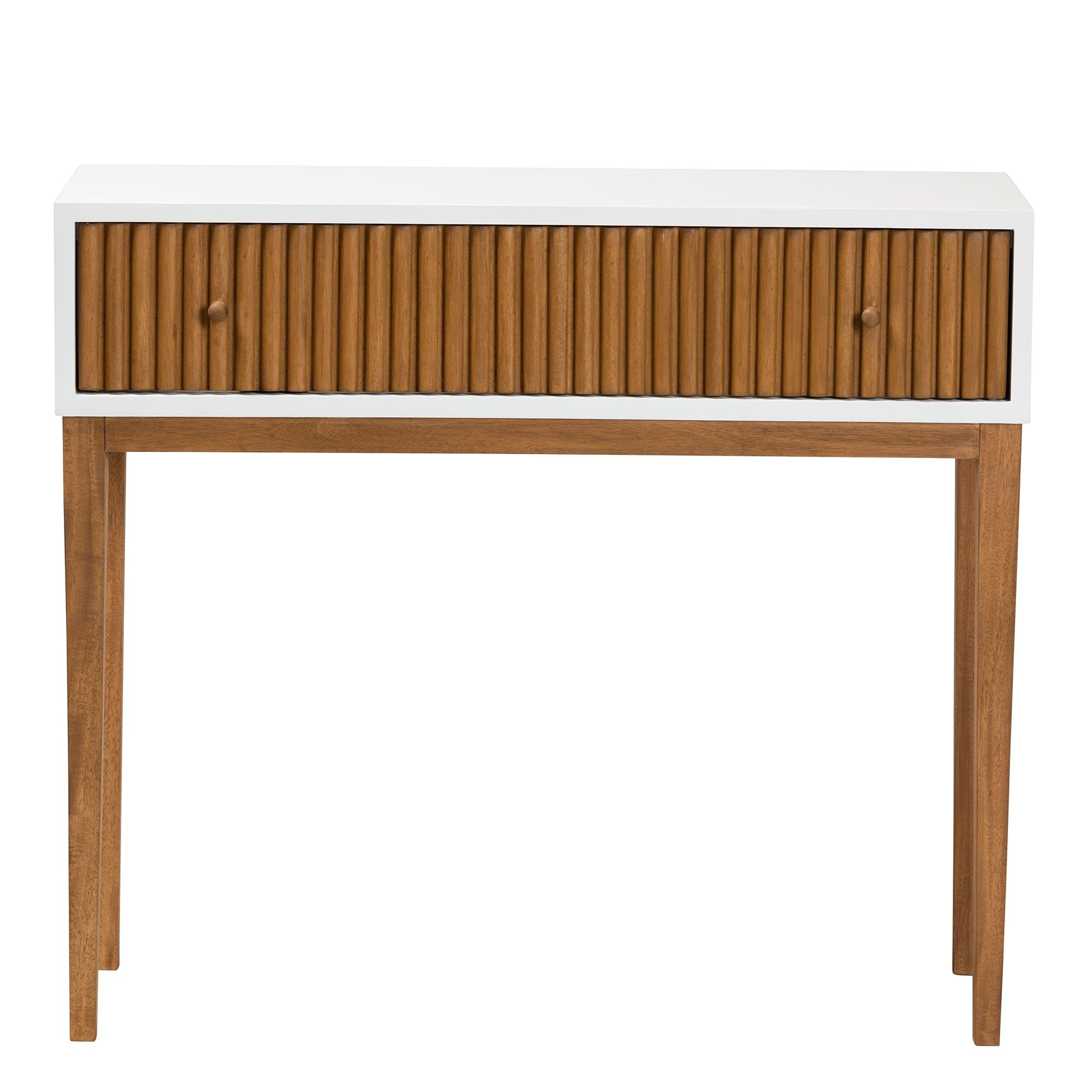 bali & pari Odile Mid-Century Modern Two-Tone and Bayur Wood 1-Drawer Console Table