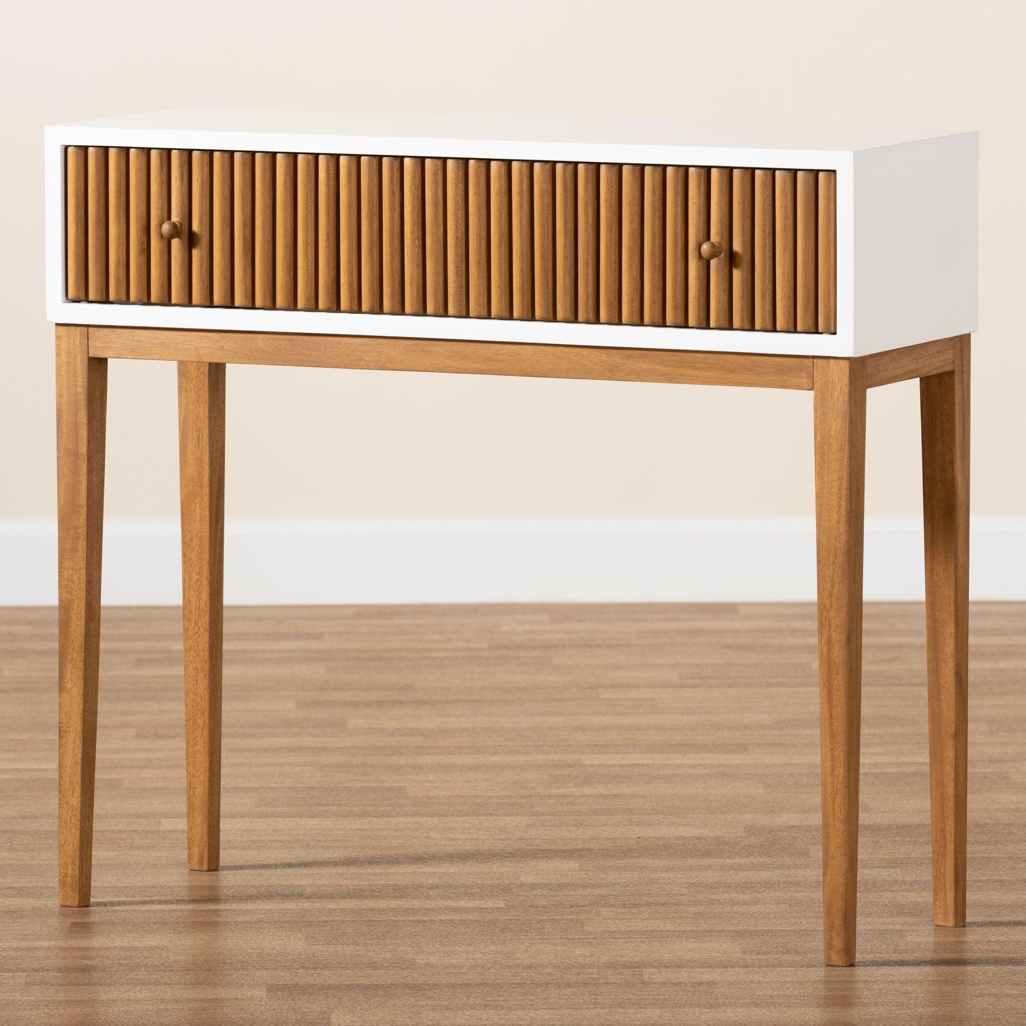 bali & pari Odile Mid-Century Modern Two-Tone and Bayur Wood 1-Drawer Console Table