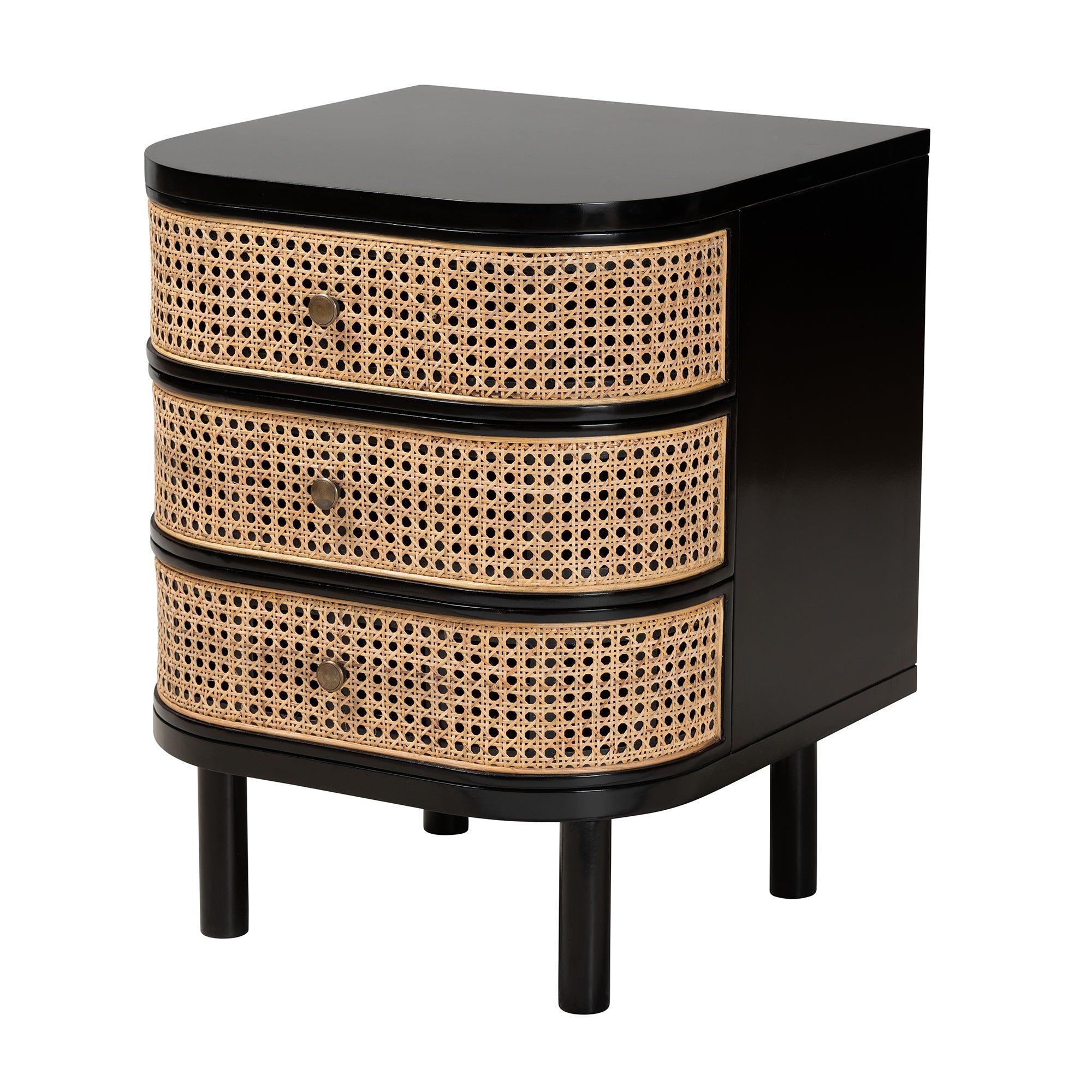 bali & pari Nabila Modern Bohemian Bayur Wood and Rattan 3-Drawer End Table Nightstand