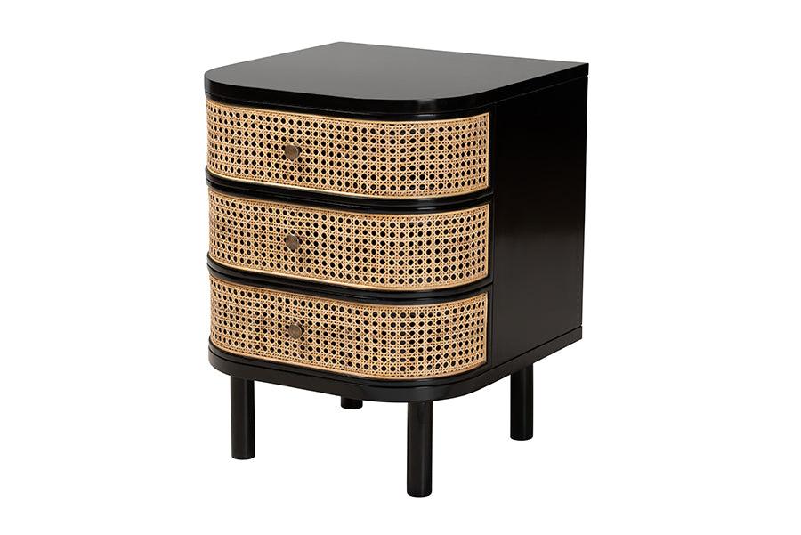 bali & pari Nabila Modern Bohemian Bayur Wood and Rattan 3-Drawer End Table Nightstand