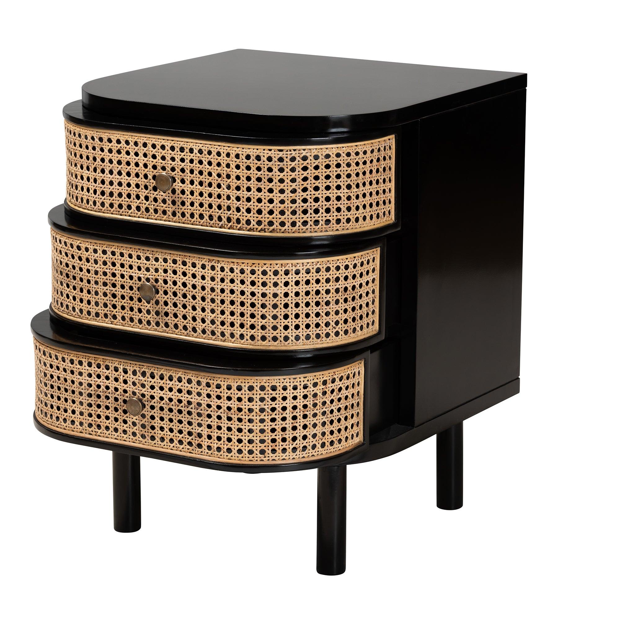 bali & pari Nabila Modern Bohemian Bayur Wood and Rattan 3-Drawer End Table Nightstand