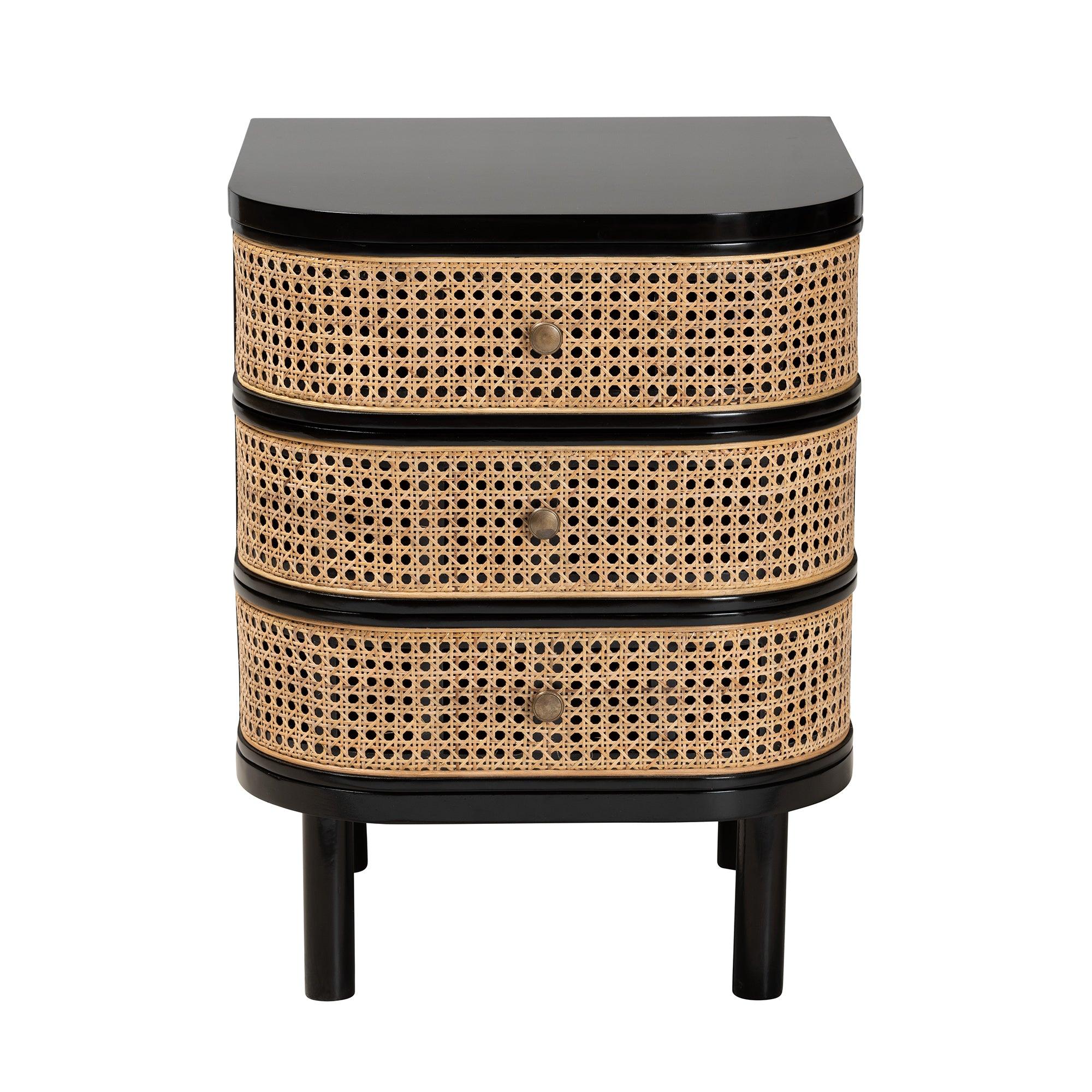 bali & pari Nabila Modern Bohemian Bayur Wood and Rattan 3-Drawer End Table Nightstand