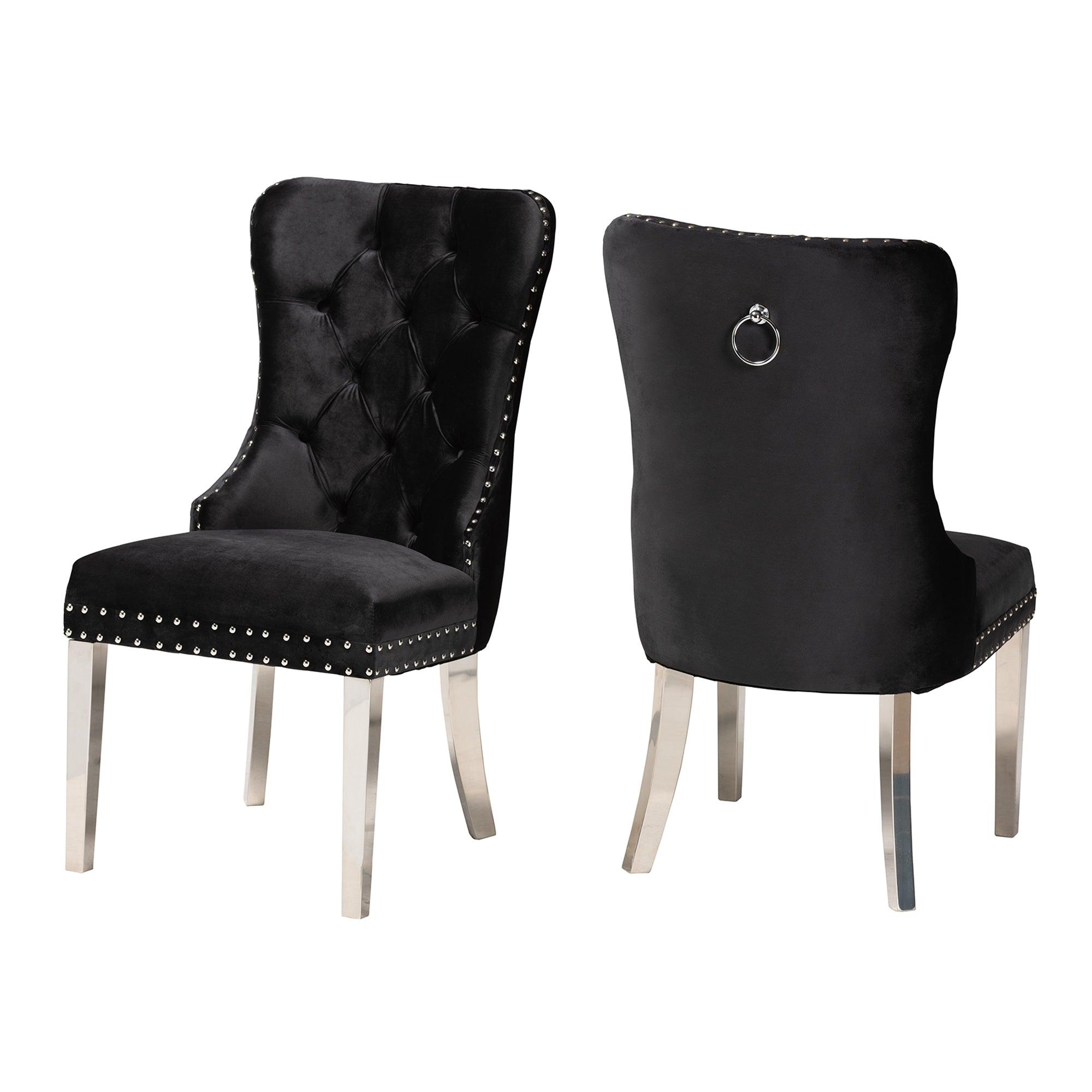 Honora Contemporary Glam and Luxe Velvet Fabric and Metal 2-Piece Dining Chair Set