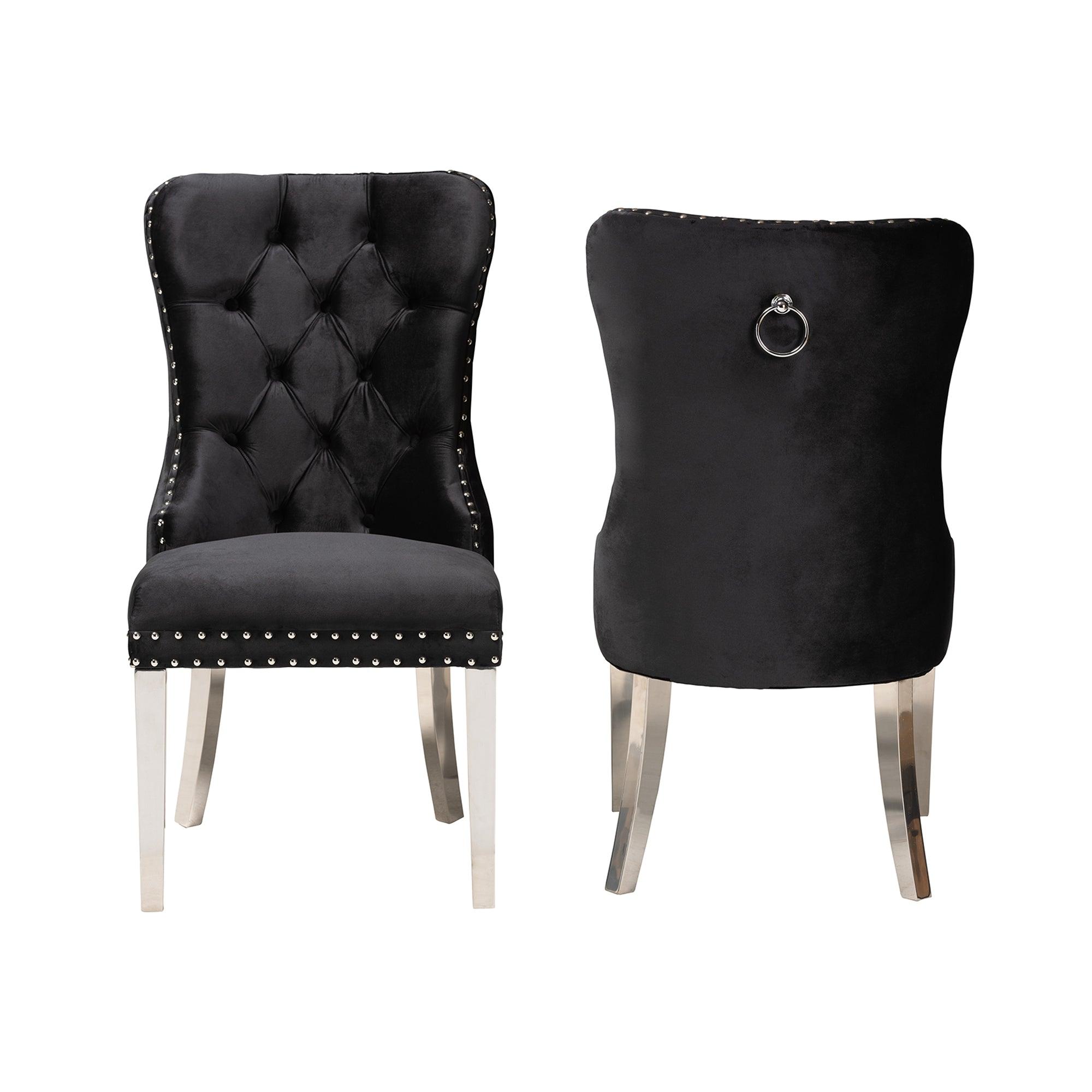 Honora Contemporary Glam and Luxe Velvet Fabric and Metal 2-Piece Dining Chair Set