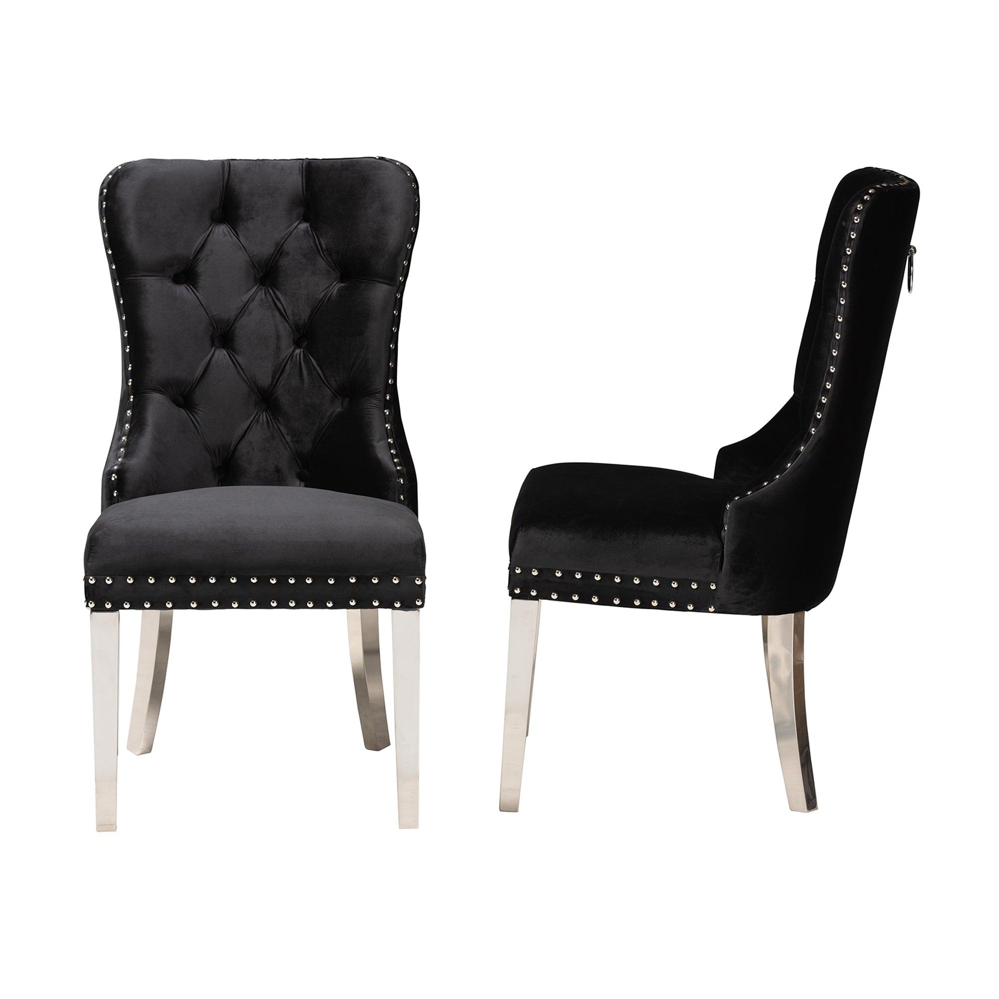 Honora Contemporary Glam and Luxe Velvet Fabric and Metal 2-Piece Dining Chair Set