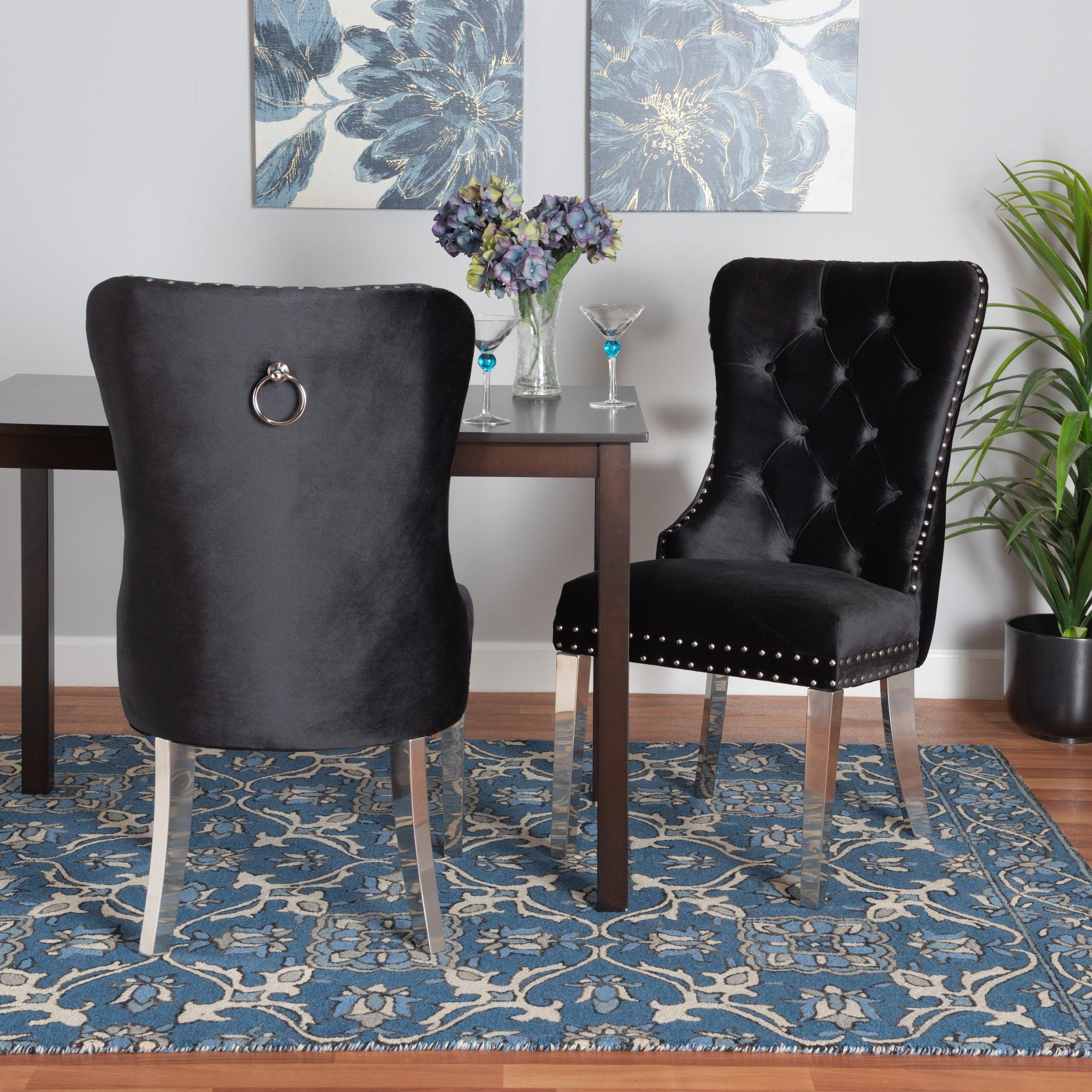 Honora Contemporary Glam and Luxe Velvet Fabric and Metal 2-Piece Dining Chair Set