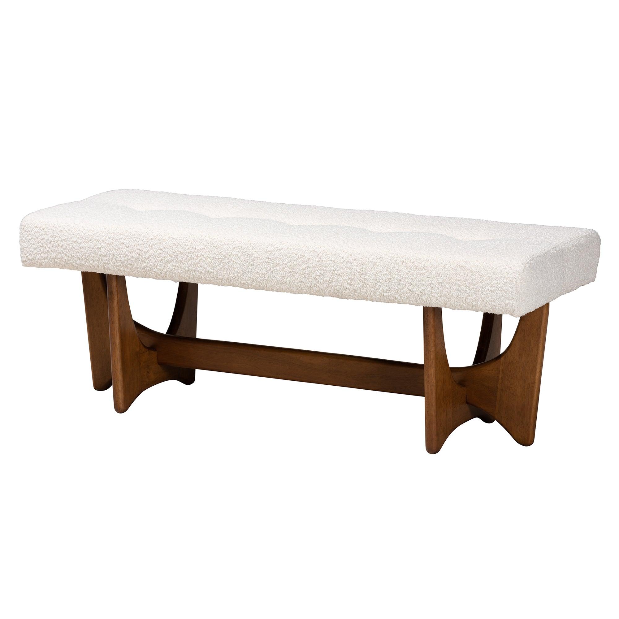 Theo Japandi Cream Boucle Fabric and Finished Wood Bench