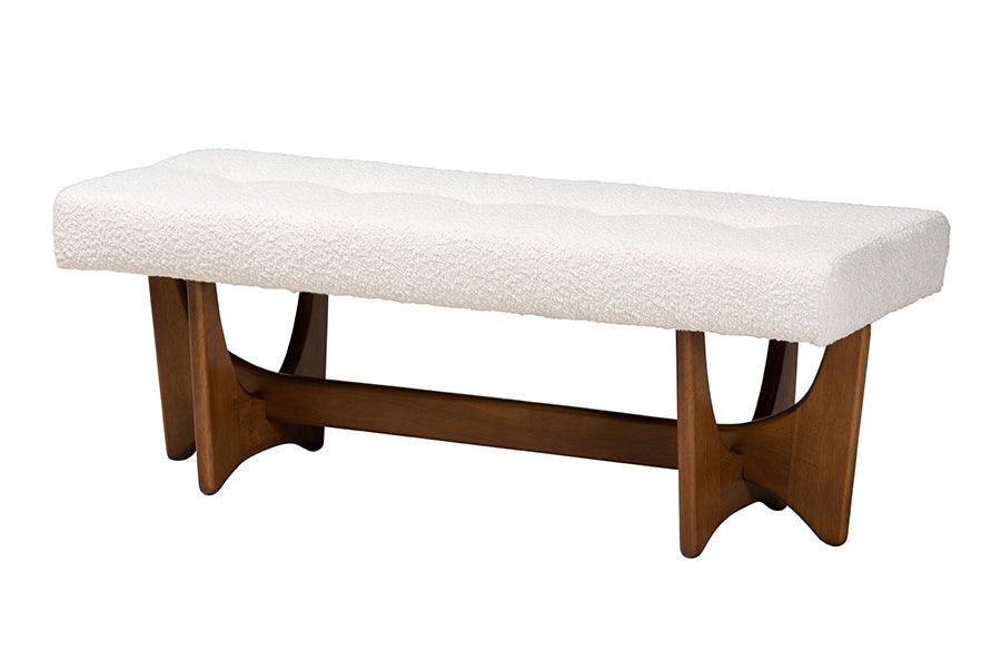 Theo Japandi Cream Boucle Fabric and Finished Wood Bench