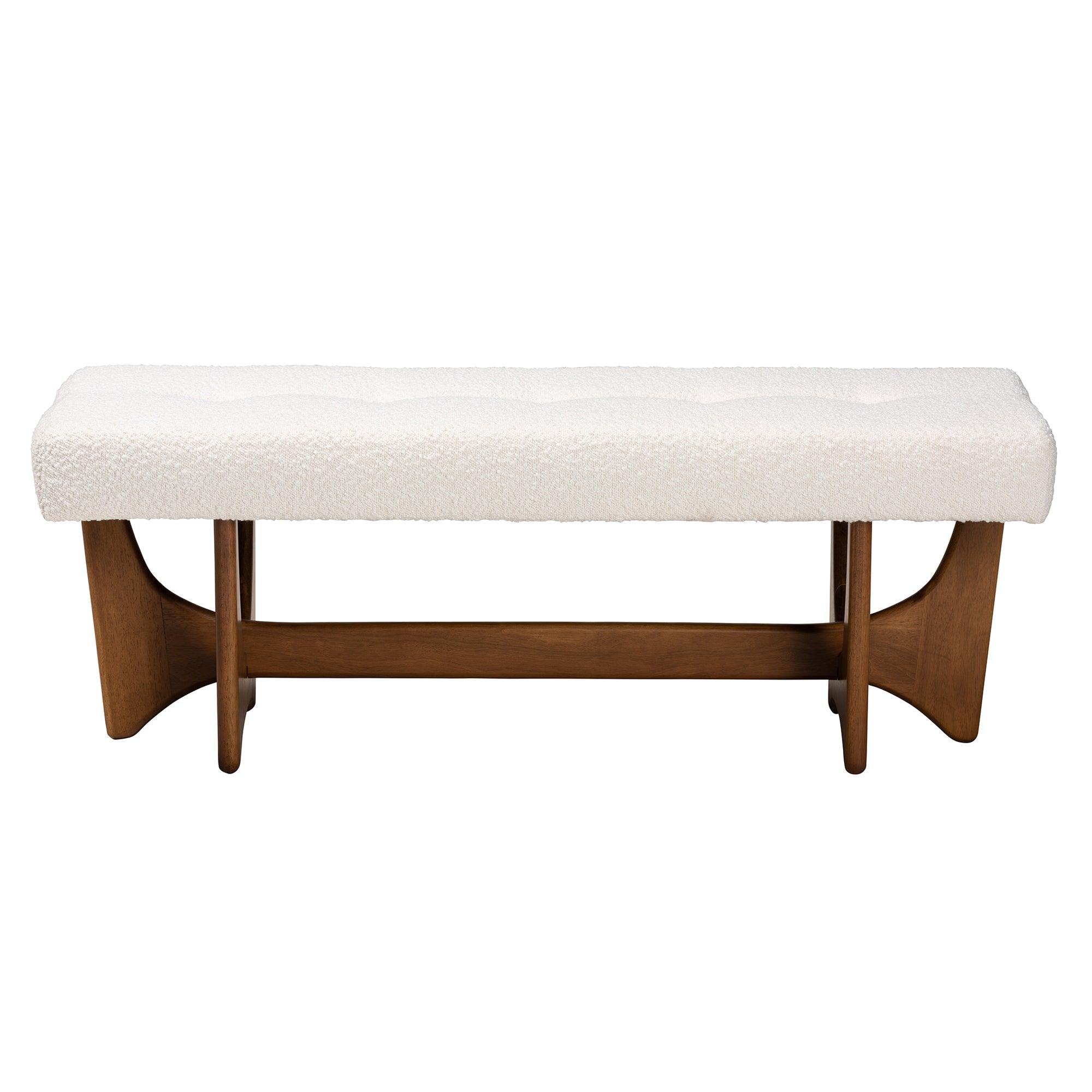 Theo Japandi Cream Boucle Fabric and Finished Wood Bench