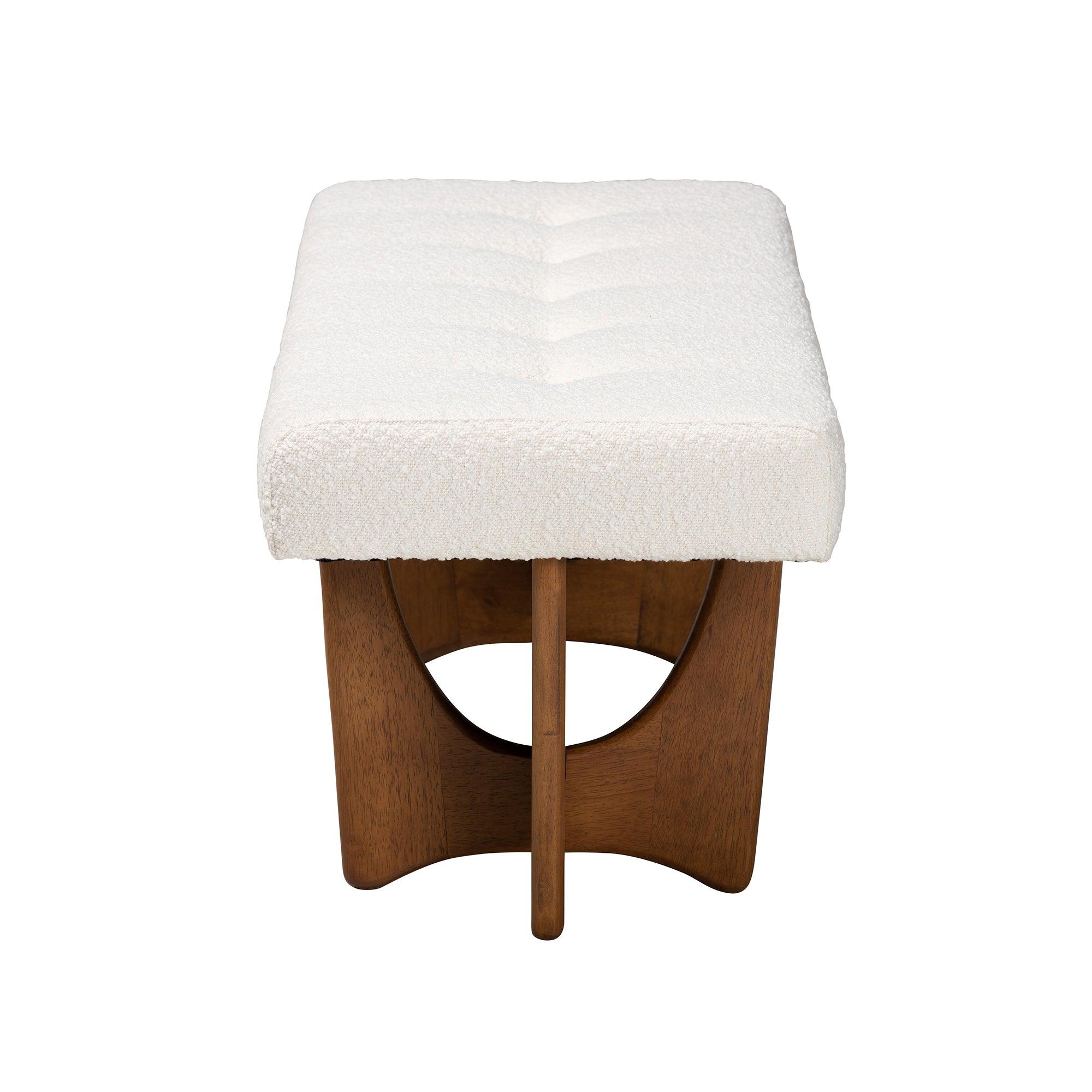 Theo Japandi Cream Boucle Fabric and Finished Wood Bench