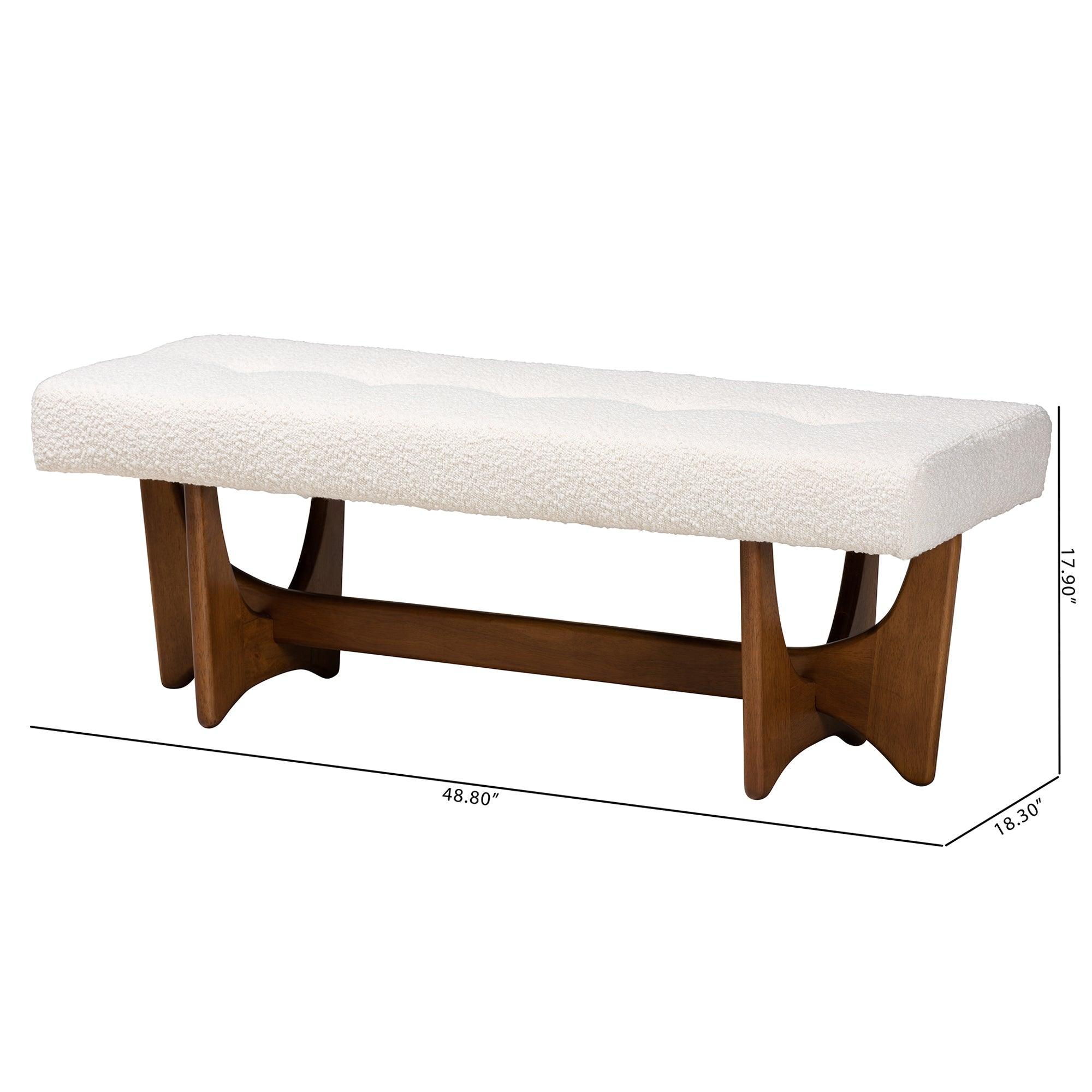 Theo Japandi Cream Boucle Fabric and Finished Wood Bench