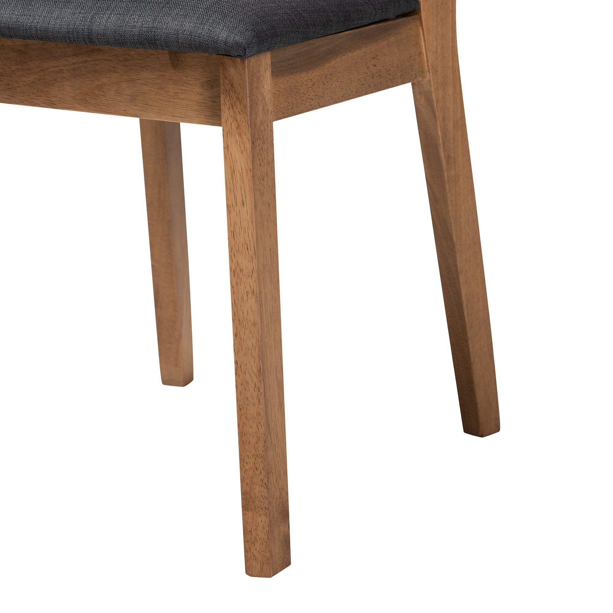 Denmark Mid-Century Modern Dark Fabric and French Finished Rubberwood 2-Piece Dining Chair Set