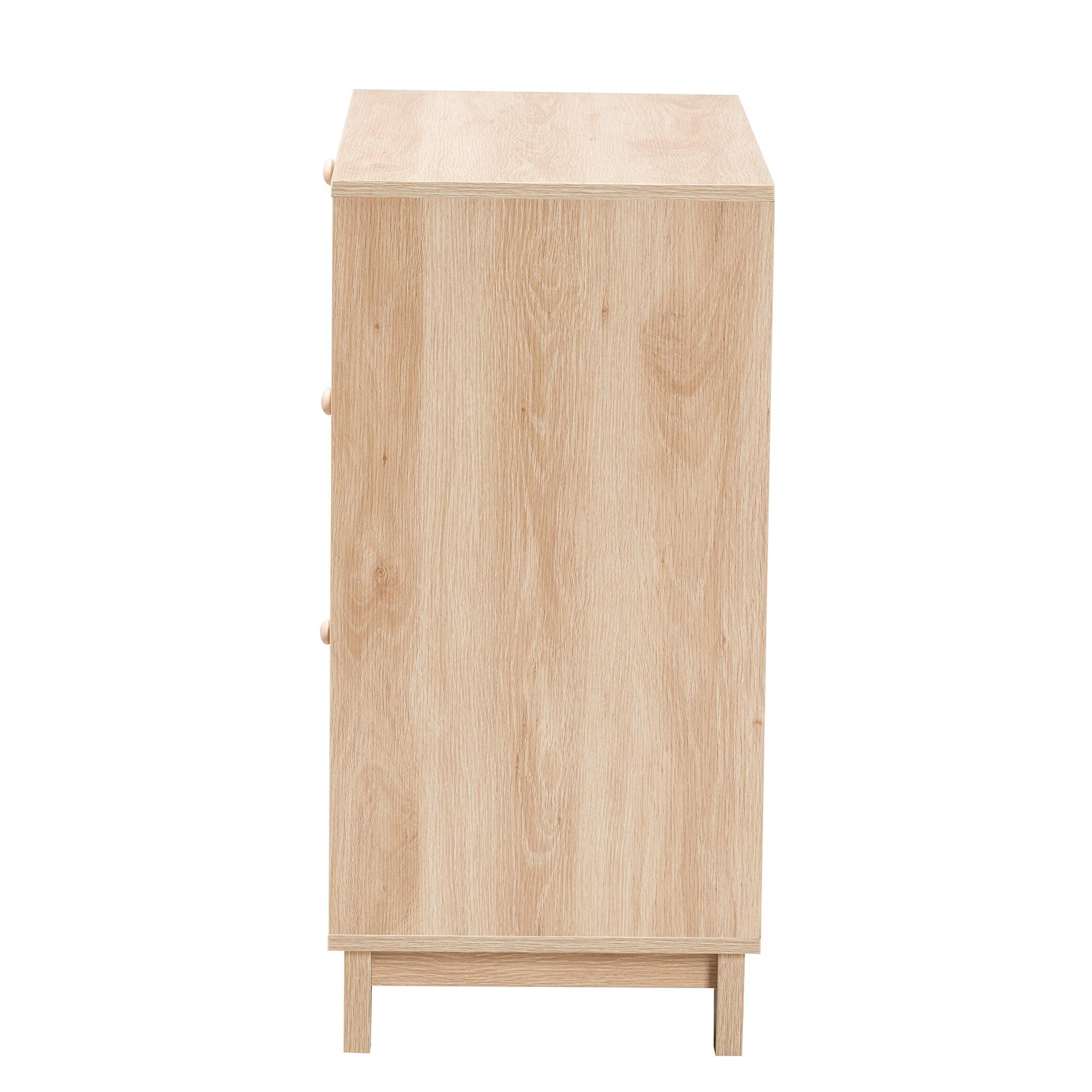 Elsbeth Japandi Finished Wood and Rattan 3-Drawer Storage Cabinet