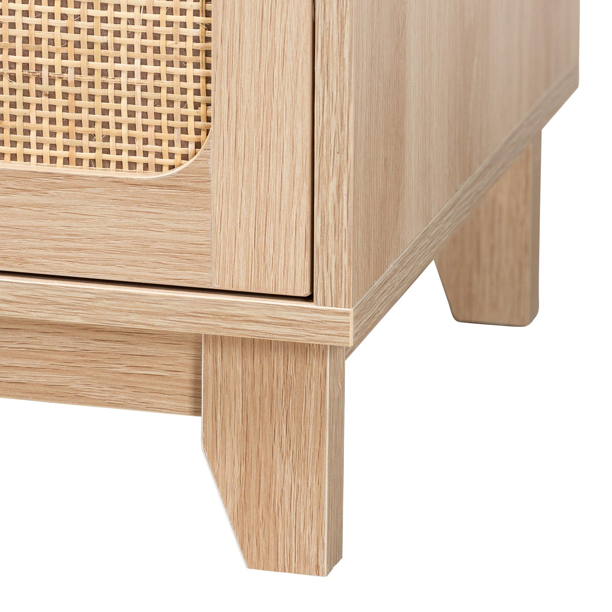 Elsbeth Japandi Finished Wood and Rattan 3-Drawer Storage Cabinet