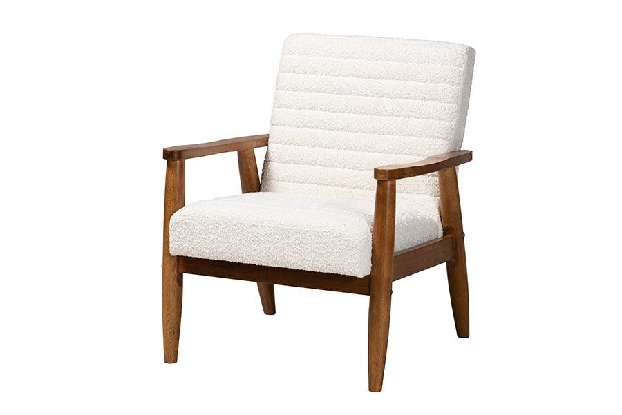 Stratton Mid-Century Modern Cream Boucle Fabric and Finished Wood Armchair