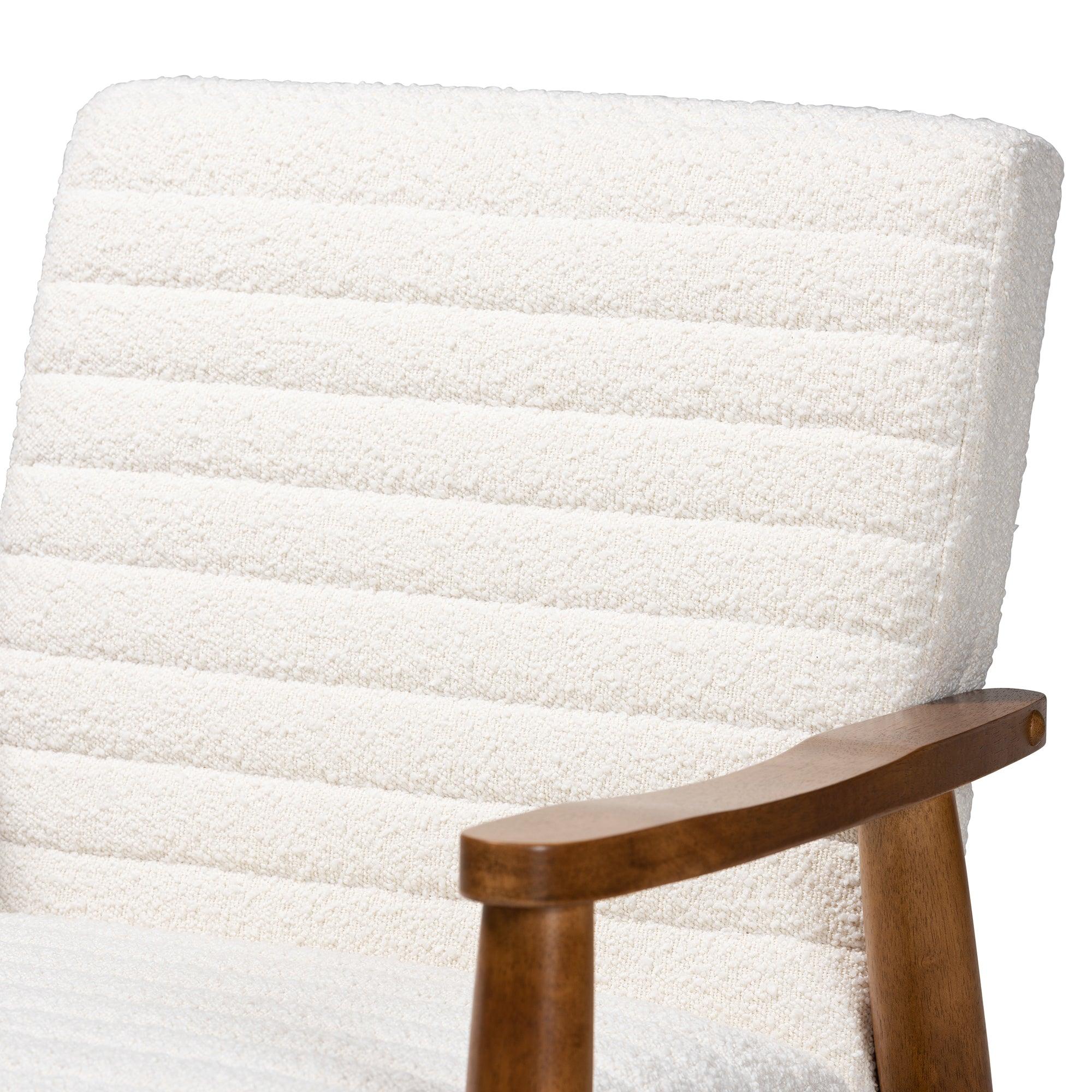 Stratton Mid-Century Modern Cream Boucle Fabric and Finished Wood Armchair