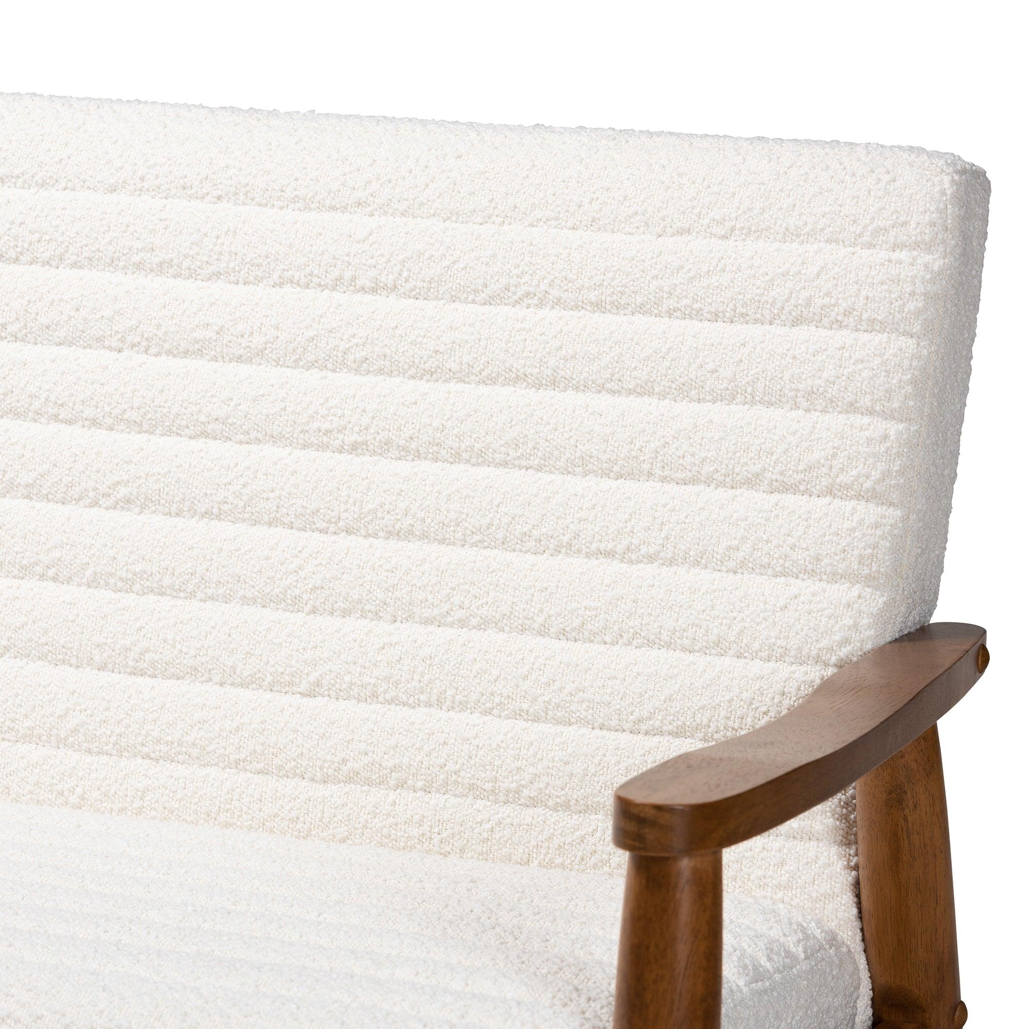 Stratton Mid-Century Modern Cream Boucle Fabric and Finished Wood Loveseat