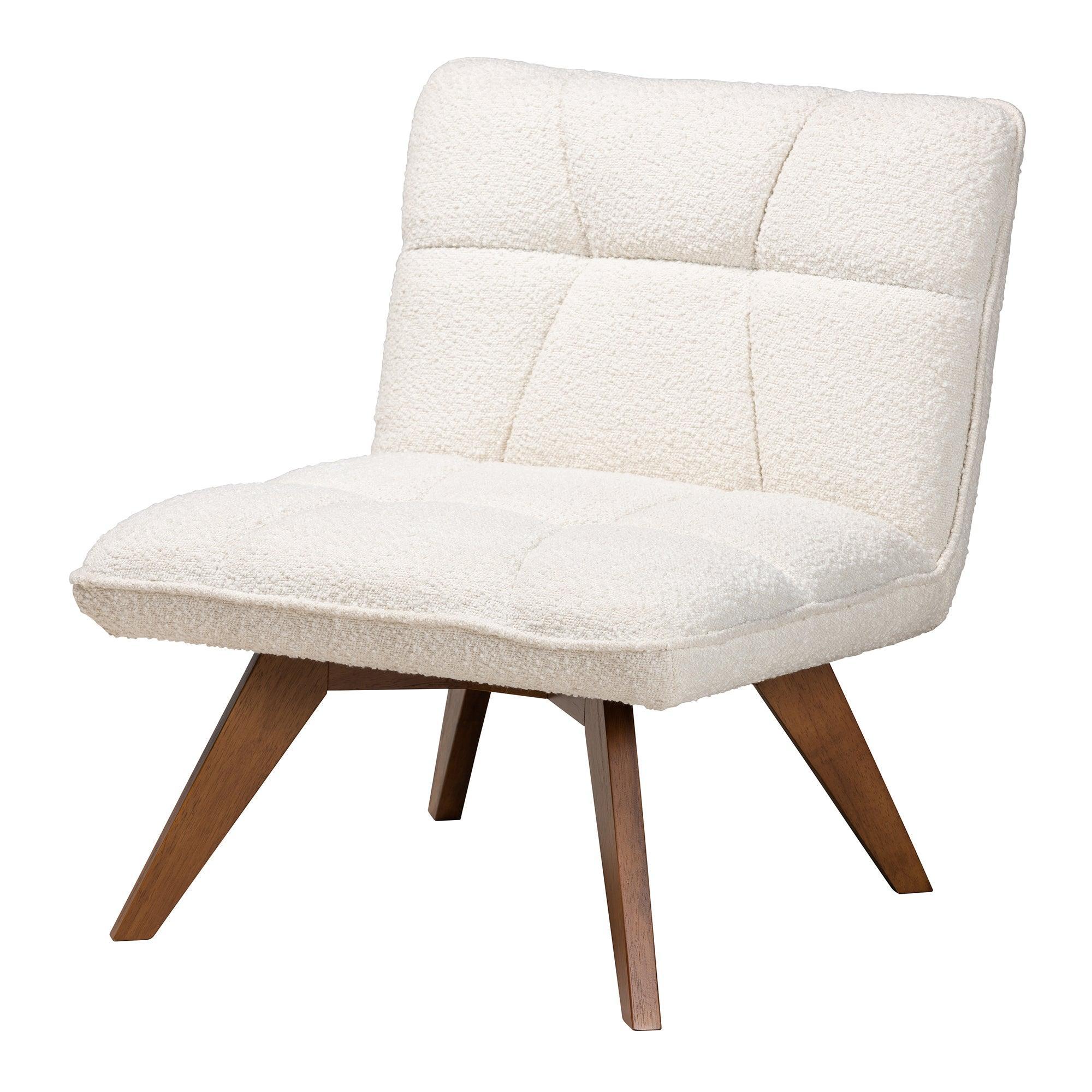 Darielle Japandi Cream Boucle Fabric and Finished Rubberwood Accent Chair