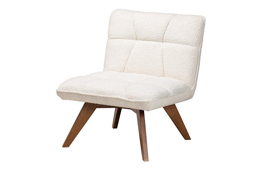 Darielle Japandi Cream Boucle Fabric and Finished Rubberwood Accent Chair