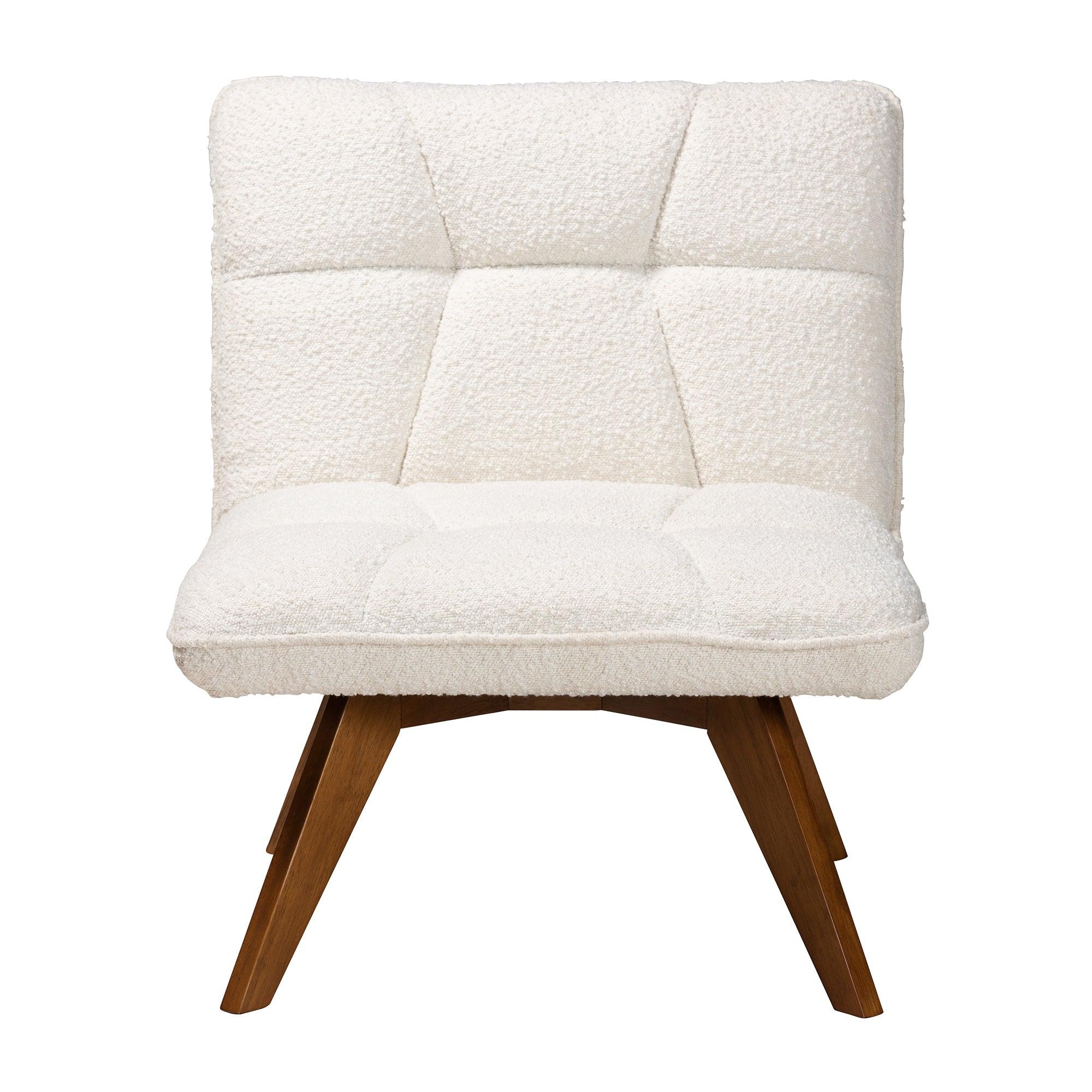 Darielle Japandi Cream Boucle Fabric and Finished Rubberwood Accent Chair