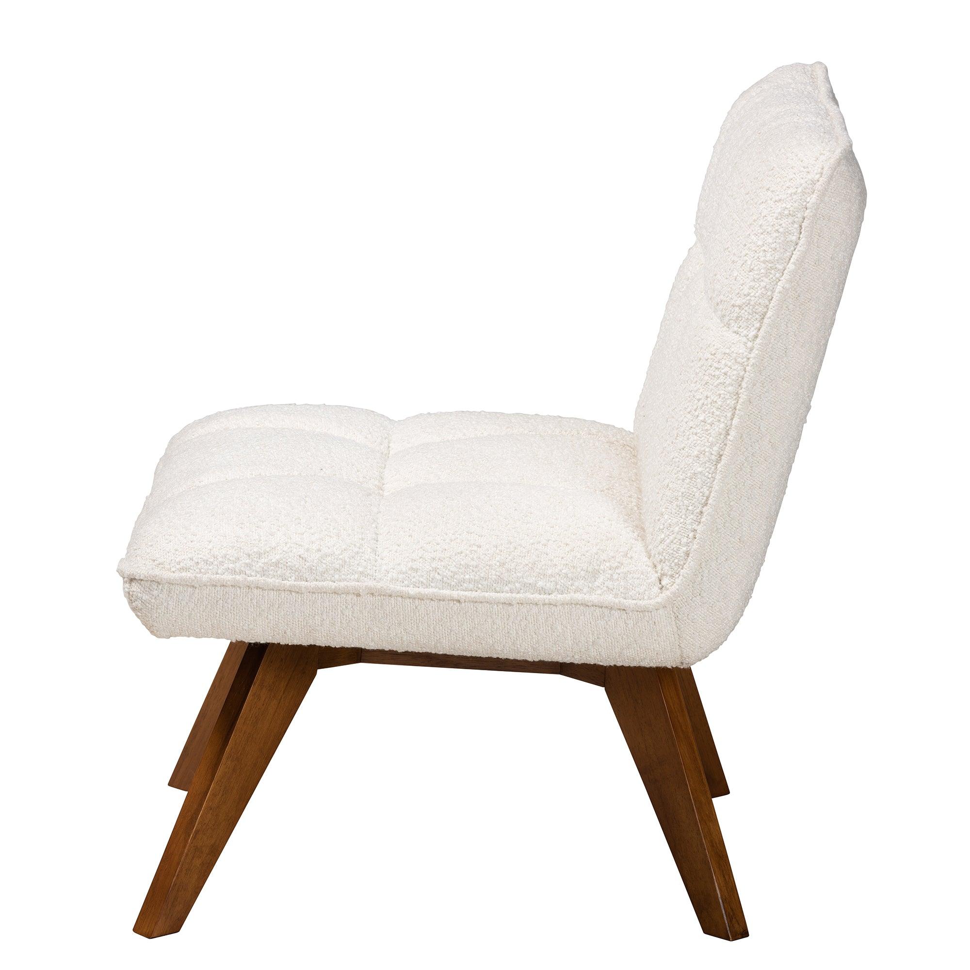 Darielle Japandi Cream Boucle Fabric and Finished Rubberwood Accent Chair